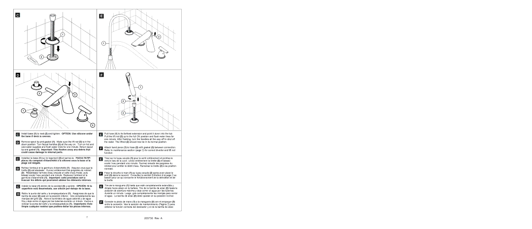 Delta T4785 Series, 4782 Series warranty Base if deck is uneven, Could cause damage to internal parts, Plage est inégale 