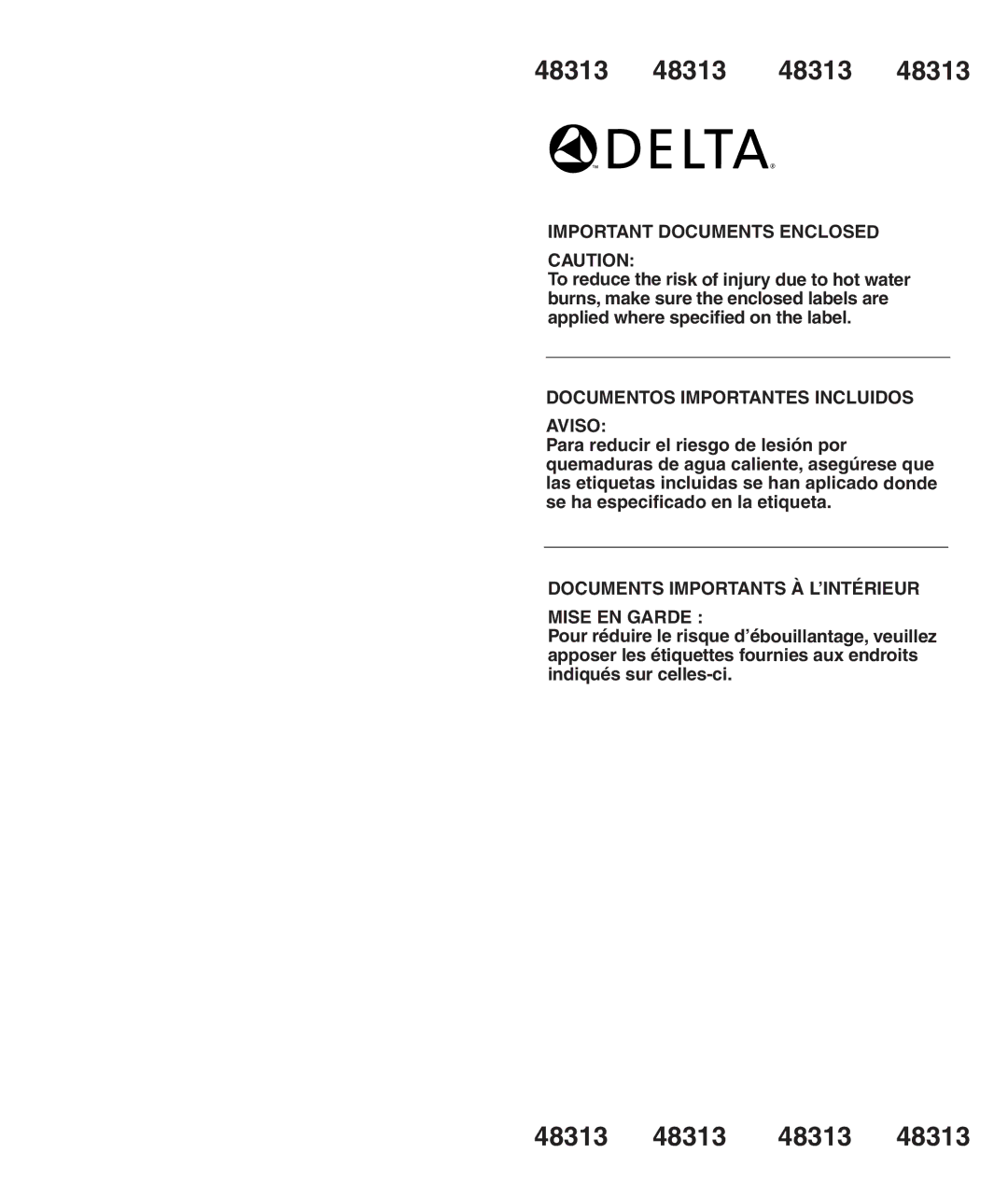 Delta T18255 Series, T18240 Series, T18455 Series manual 48313 