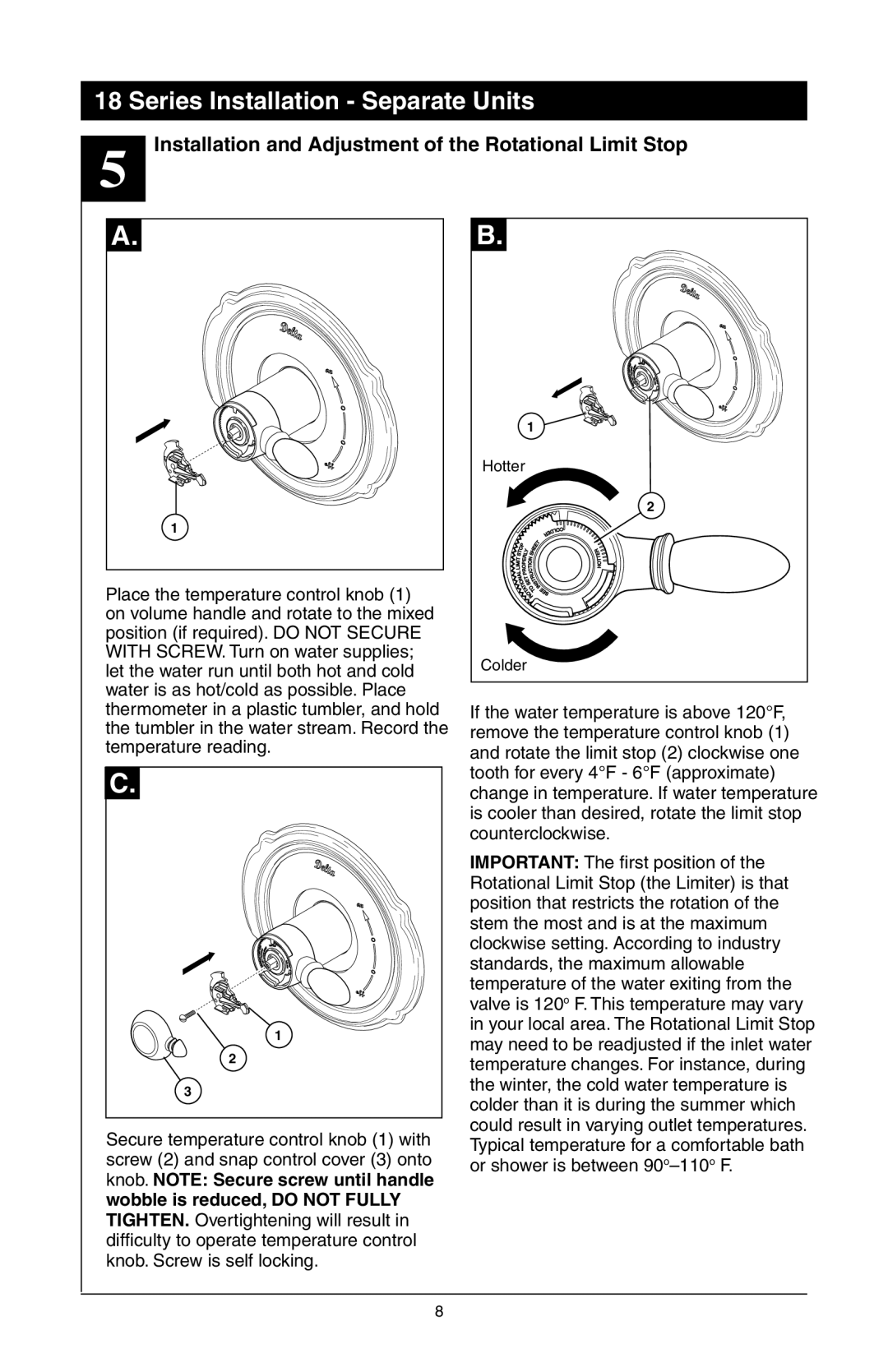 Delta T18240 Series, 48313, T18255 Series, T18455 Series manual Installation and Adjustment of the Rotational Limit Stop 