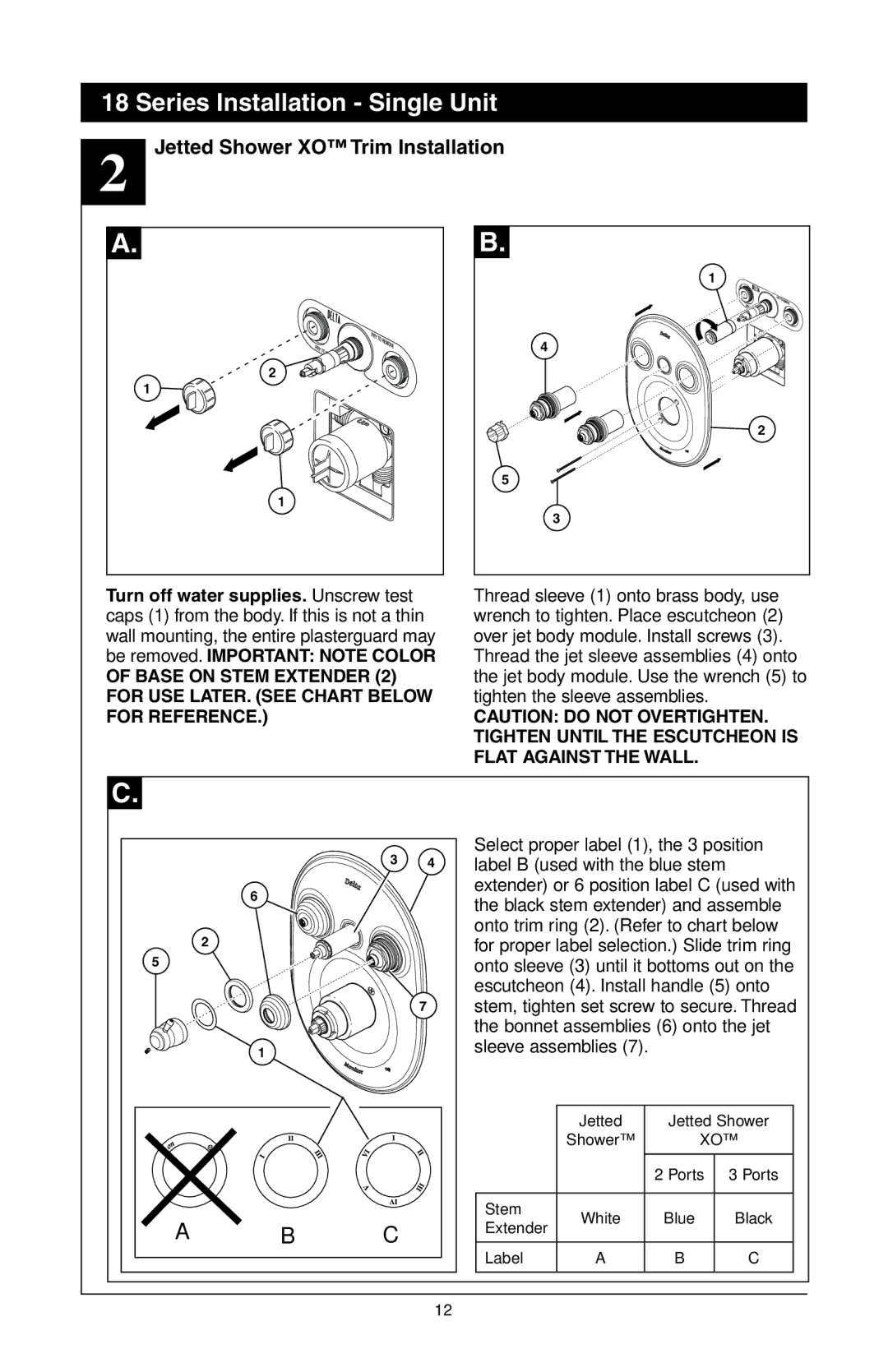 Delta T18240 Series, 48313, T18255 Series, T18455 Series manual Jetted Shower XO Trim Installation 