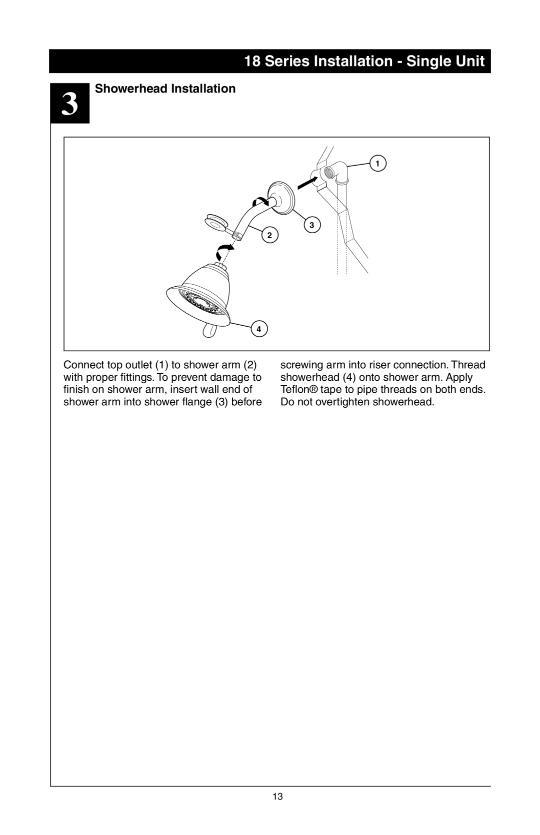 Delta T18455 Series, 48313, T18255 Series, T18240 Series manual Showerhead Installation 