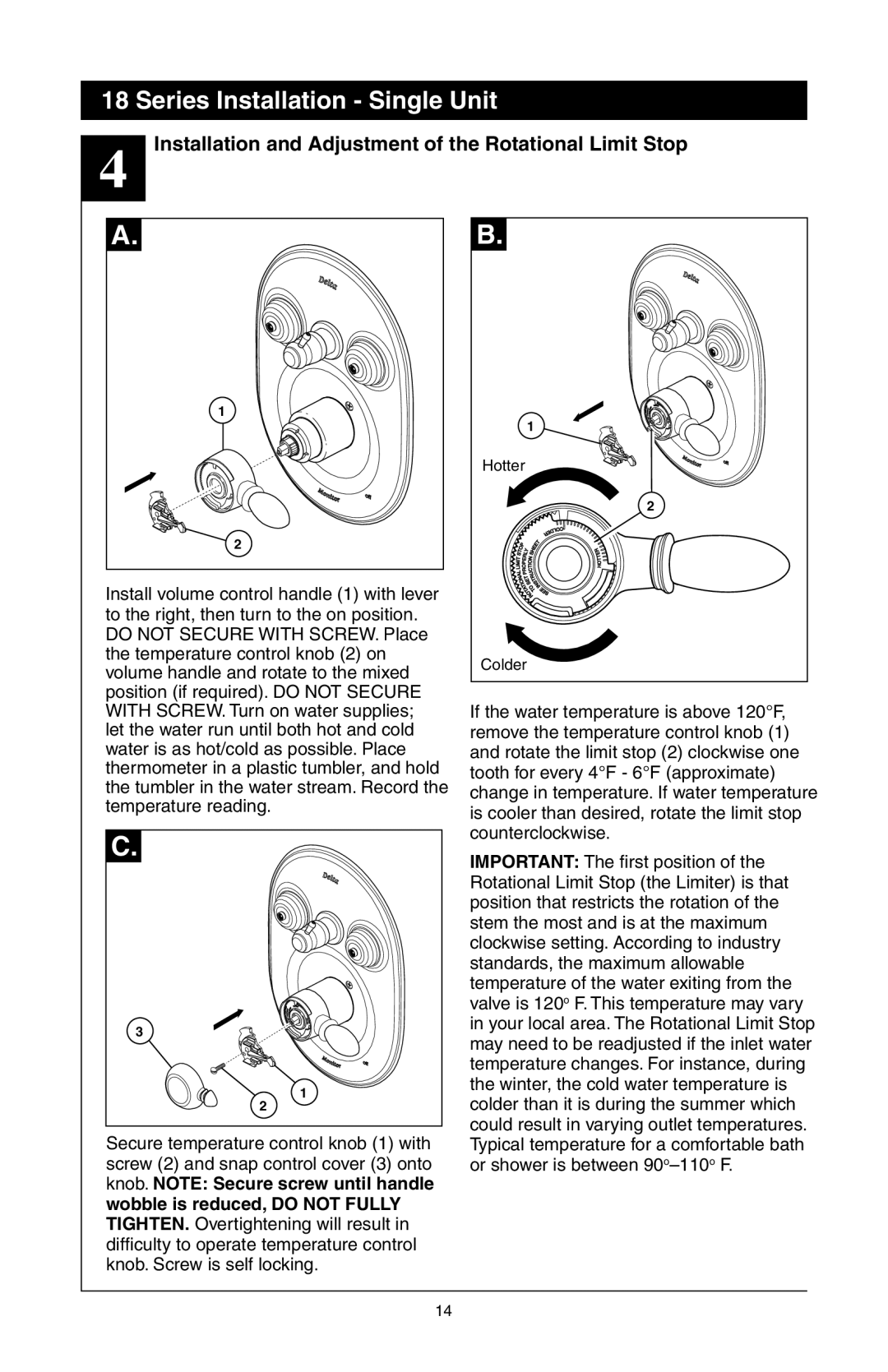 Delta 48313, T18255 Series, T18240 Series, T18455 Series manual Installation and Adjustment of the Rotational Limit Stop 