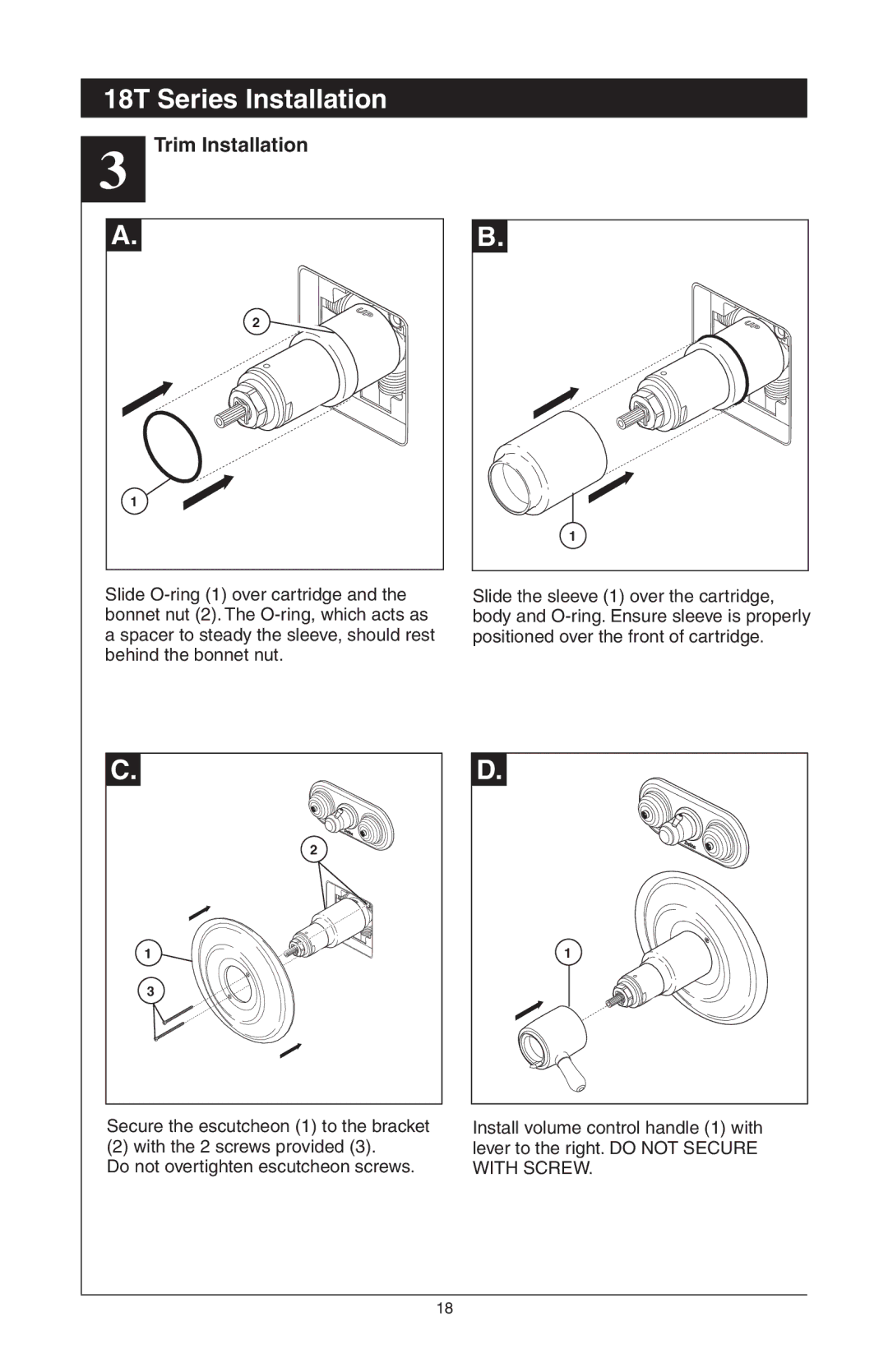 Delta 48313, T18255 Series, T18240 Series, T18455 Series manual 18T Series Installation, Trim Installation 