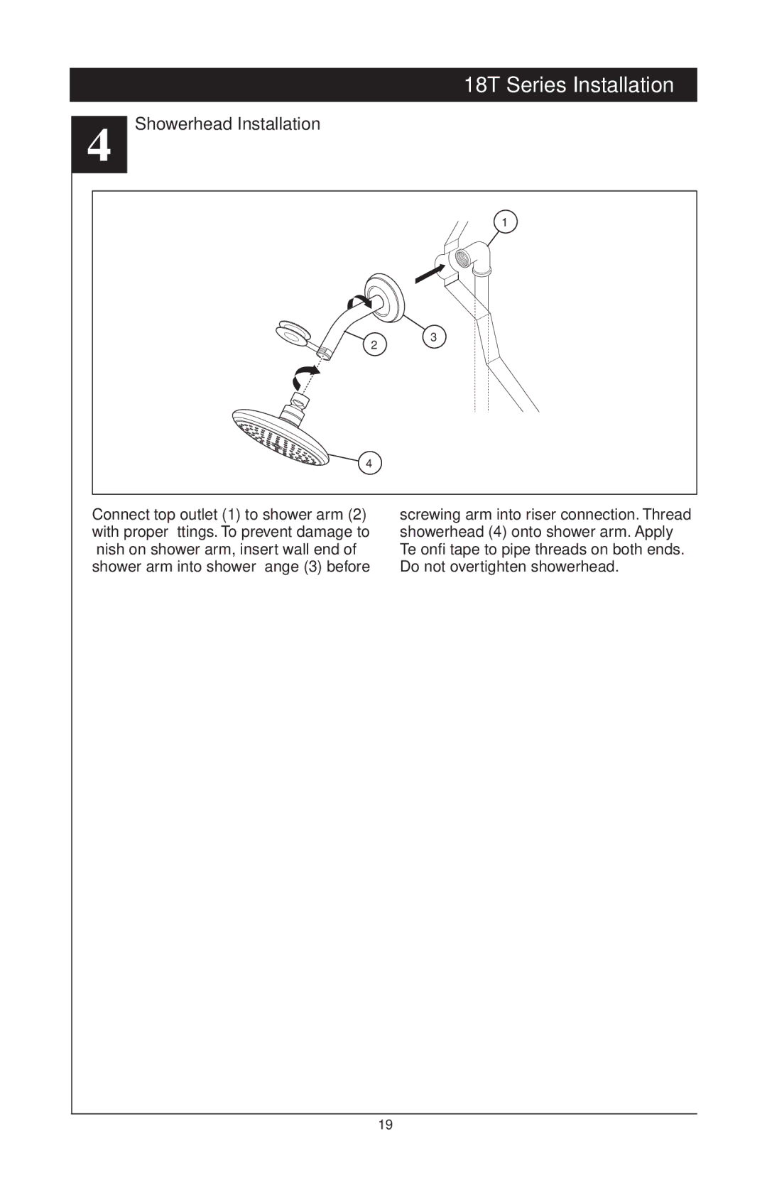 Delta T18255 Series, 48313, T18240 Series, T18455 Series manual Showerhead Installation 