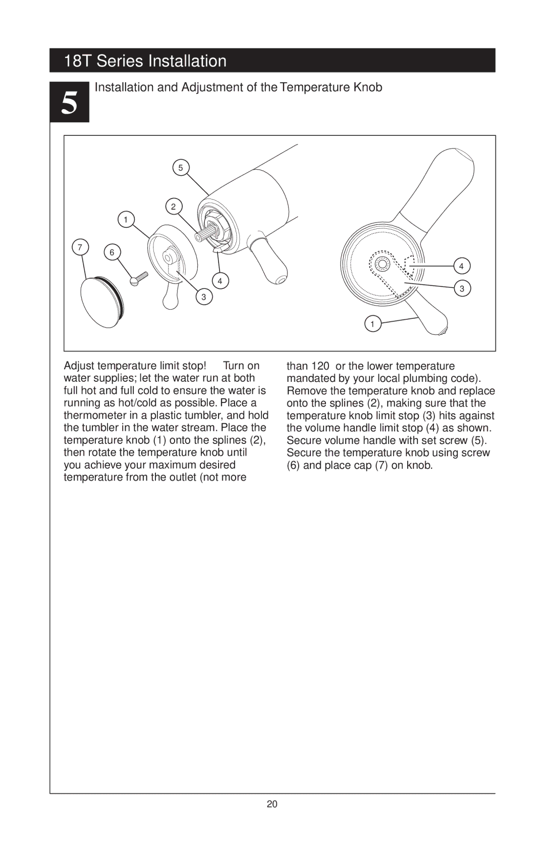 Delta T18240 Series, 48313, T18255 Series, T18455 Series manual Installation and Adjustment of the Temperature Knob 