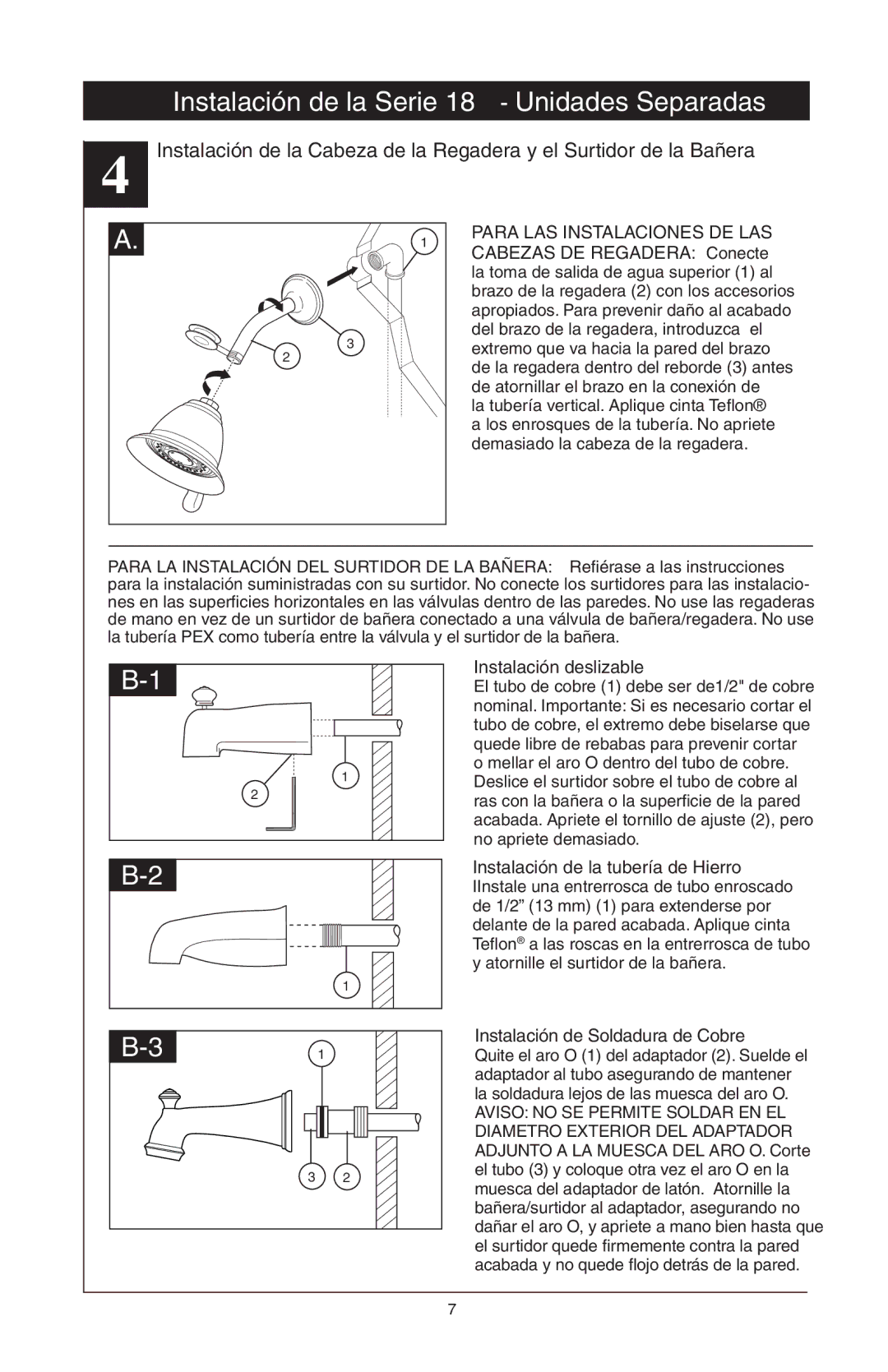 Delta T18455 Series La toma de salida de agua superior 1 al, Del brazo de la regadera, introduzca el, No apriete demasiado 