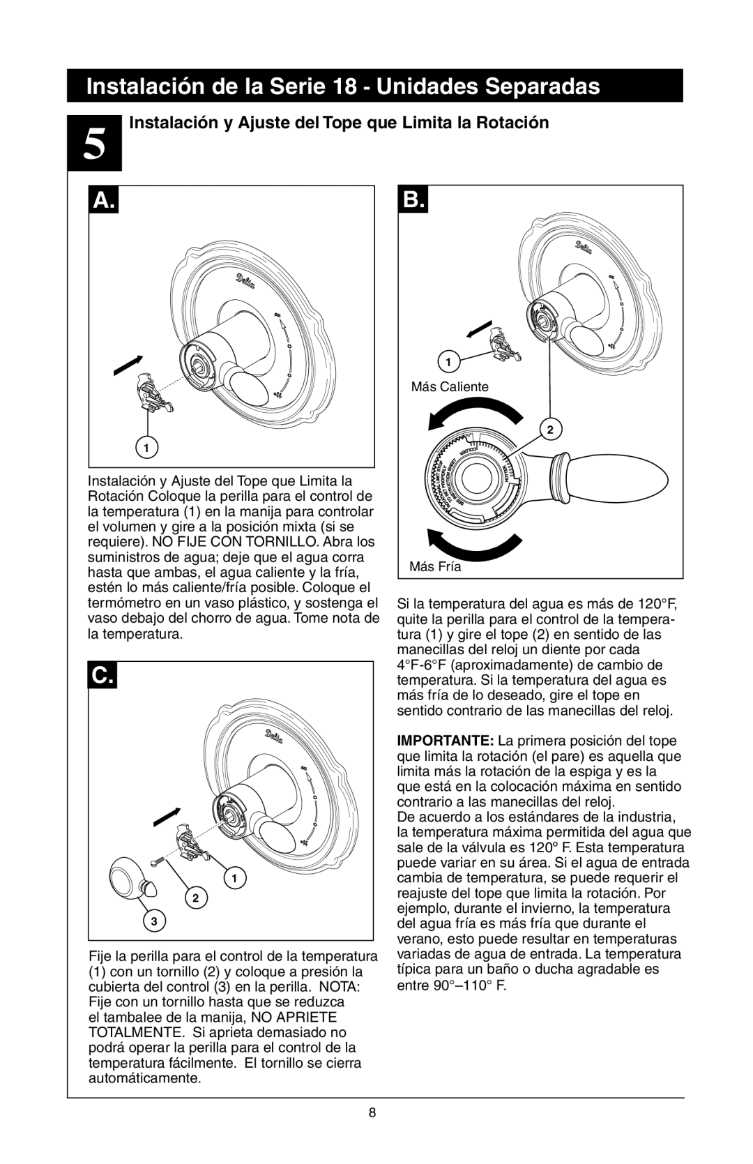 Delta 48313, T18255 Series, T18240 Series, T18455 Series manual Instalación y Ajuste del Tope que Limita la Rotación 