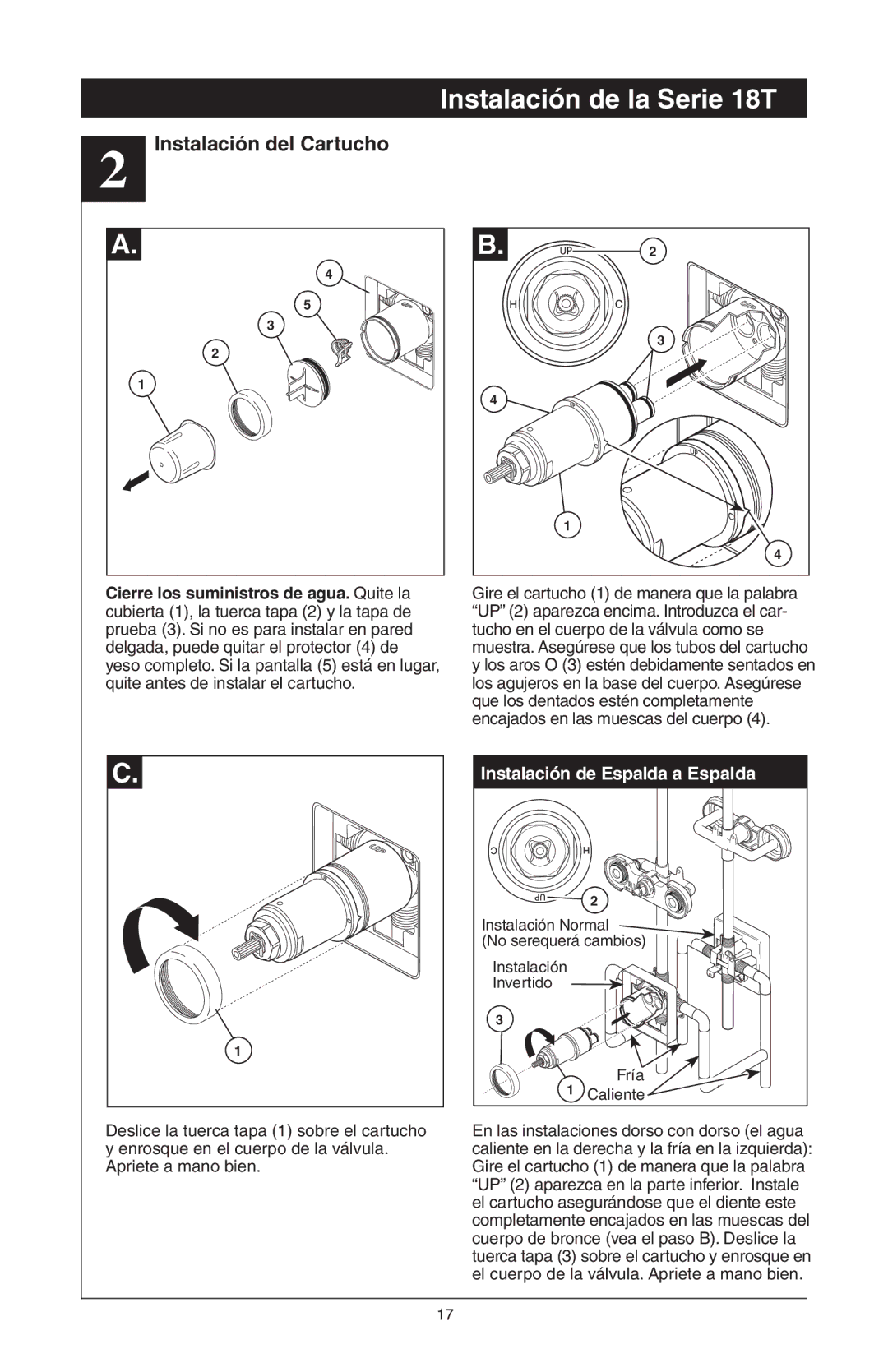 Delta T18255 Series, 48313, T18240 Series, T18455 Series manual Instalación del Cartucho 