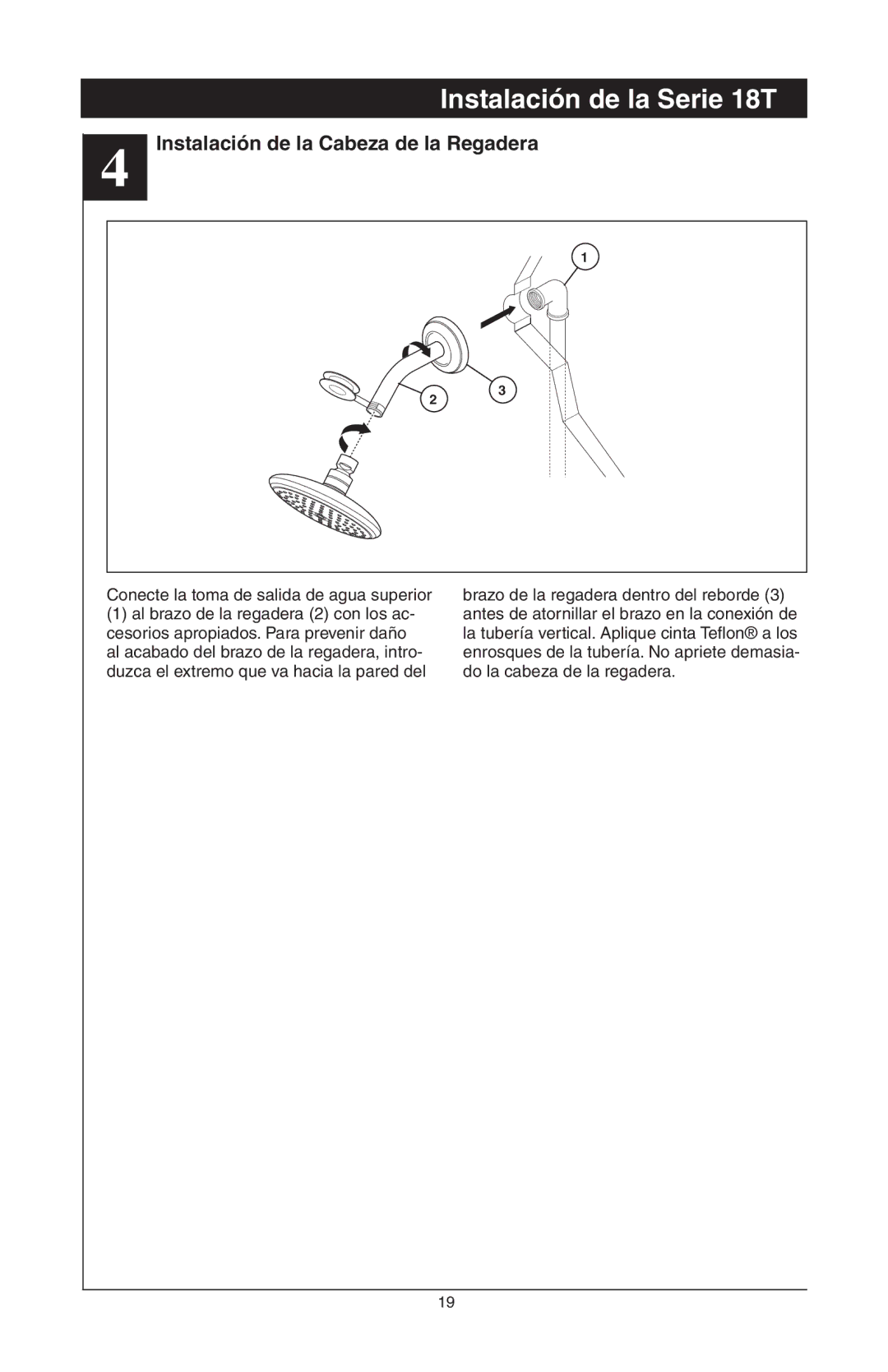 Delta T18455 Series, 48313, T18255 Series, T18240 Series manual Instalación de la Cabeza de la Regadera 