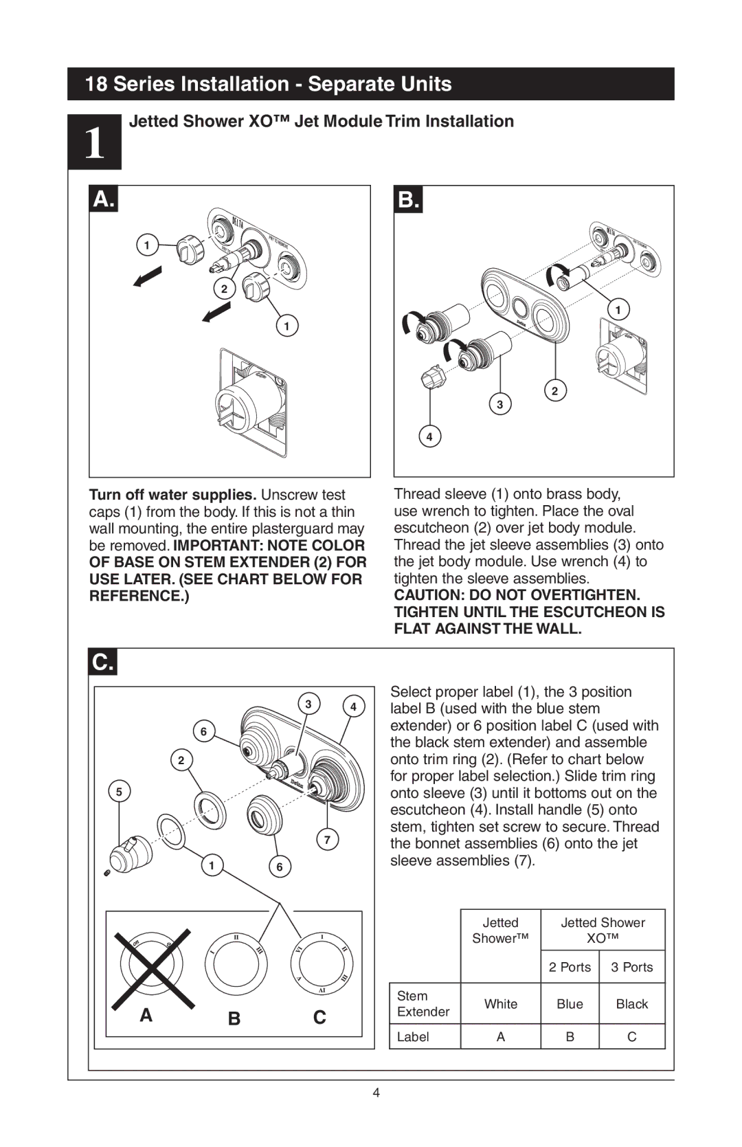 Delta T18240 Series, 48313, T18255 Series, T18455 Series manual Jetted Shower XO Jet Module Trim Installation 