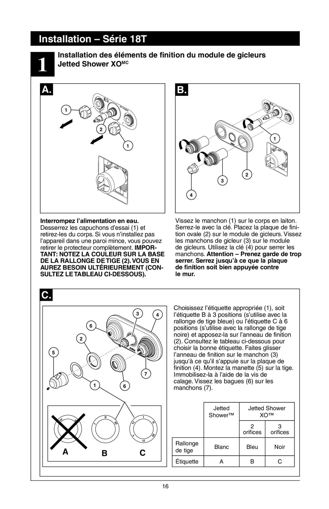 Delta T18240 Series, 48313, T18255 Series, T18455 Series manual De finition soit bien appuyée contre le mur 