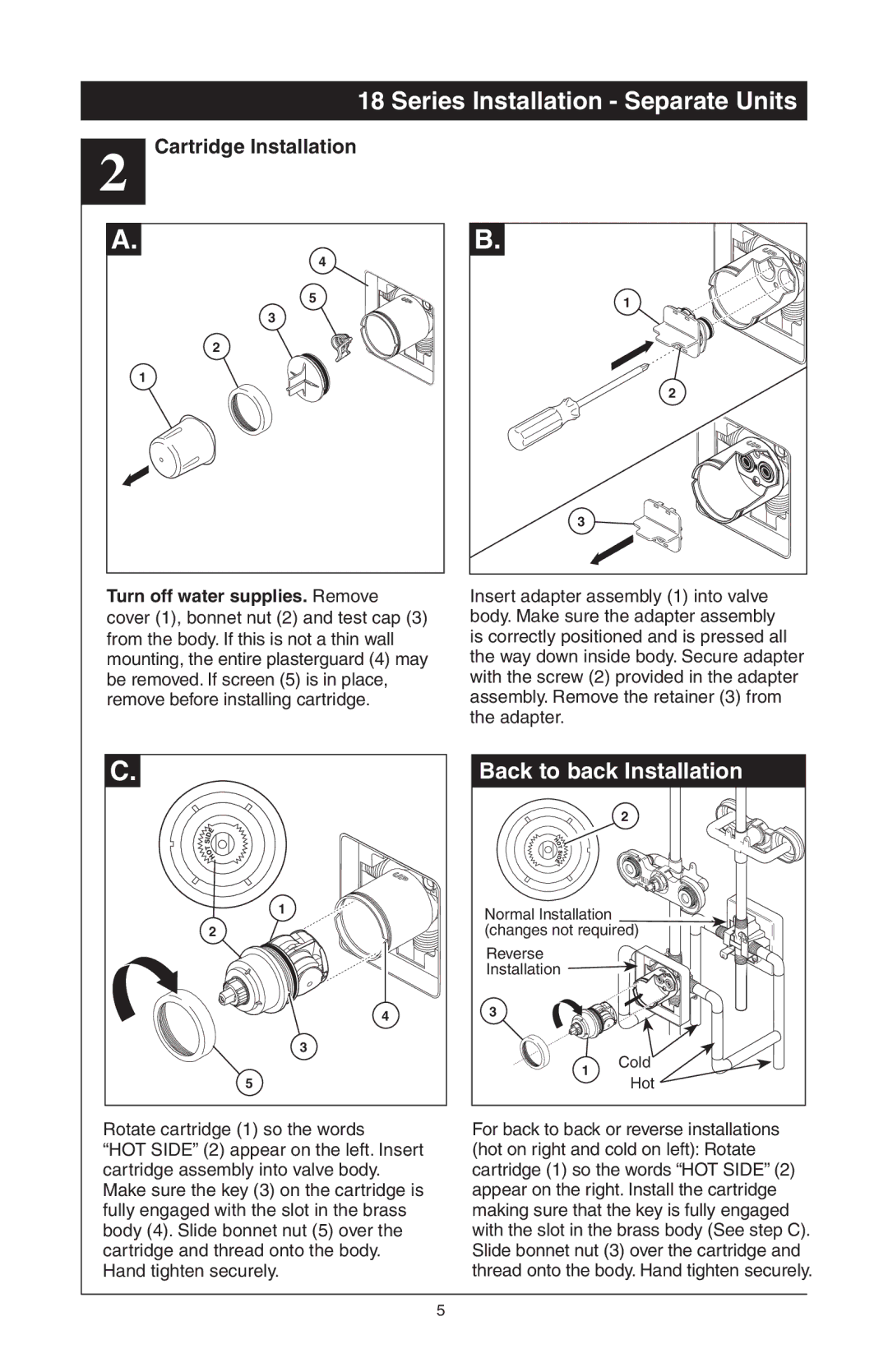 Delta T18455 Series, 48313, T18255 Series, T18240 Series manual Cartridge Installation, Turn off water supplies. Remove 