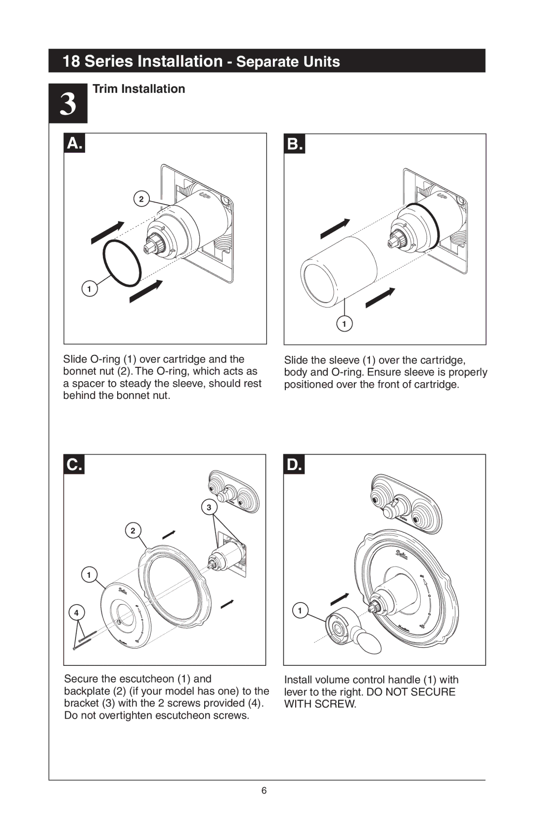 Delta 48313, T18255 Series, T18240 Series, T18455 Series manual Series Installation Separate Units, Trim Installation 