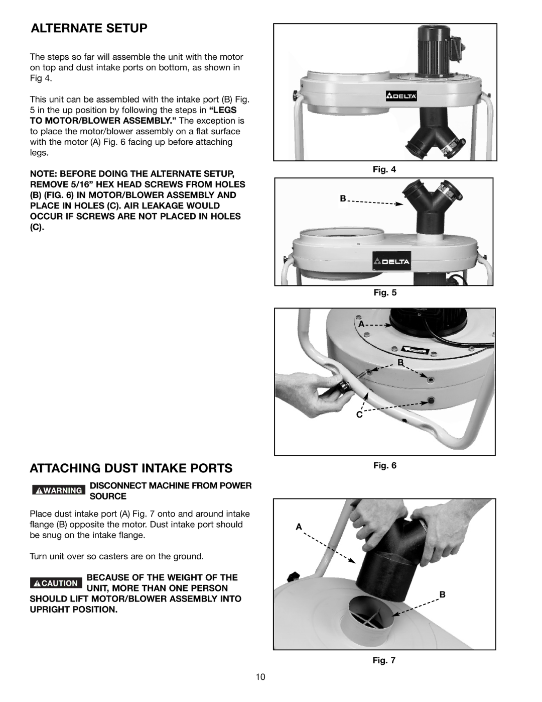 Delta 50-760 instruction manual Alternate Setup, Attaching Dust Intake Ports 