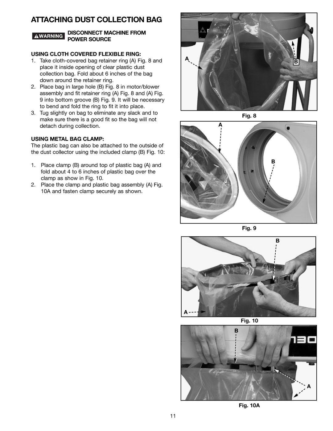 Delta 50-760 instruction manual Attaching Dust Collection BAG, Using Metal BAG Clamp 