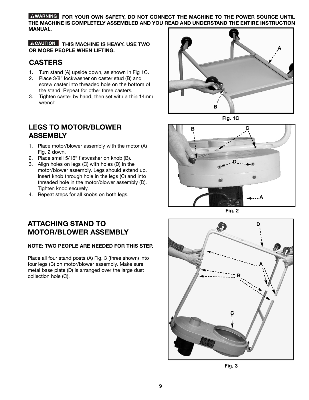 Delta 50-760 instruction manual Casters, Legs to MOTOR/BLOWER Assembly 