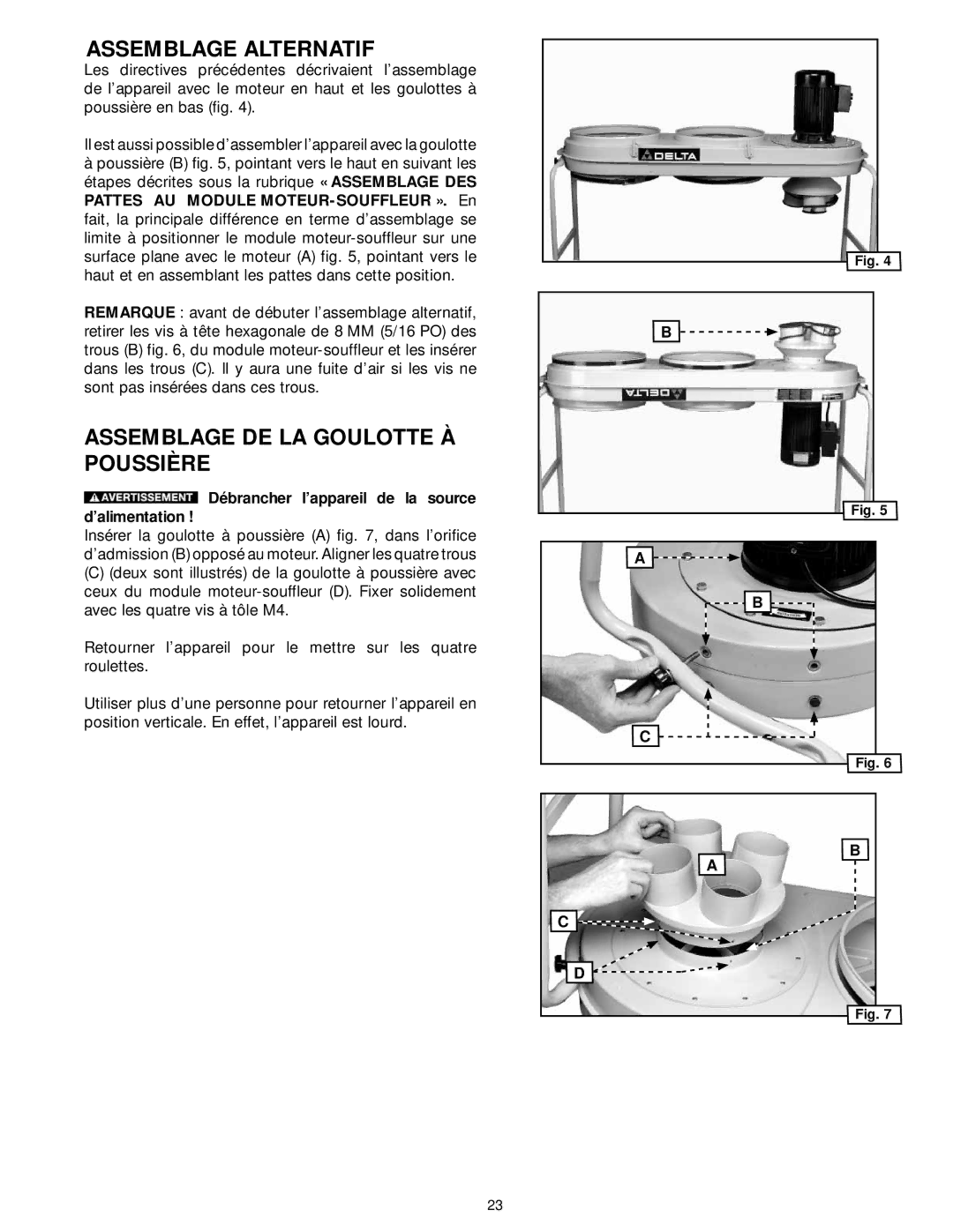 Delta 50-763, 50-762 instruction manual Assemblage Alternatif, Assemblage DE LA Goulotte À Poussière 