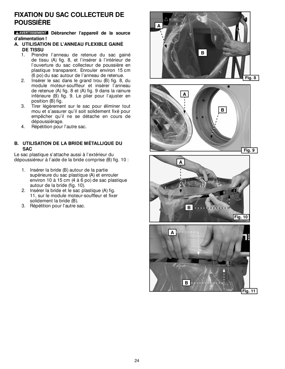 Delta 50-762, 50-763 Fixation DU SAC Collecteur DE Poussière, Utilisation DE L’ANNEAU Flexible Gainé DE Tissu 