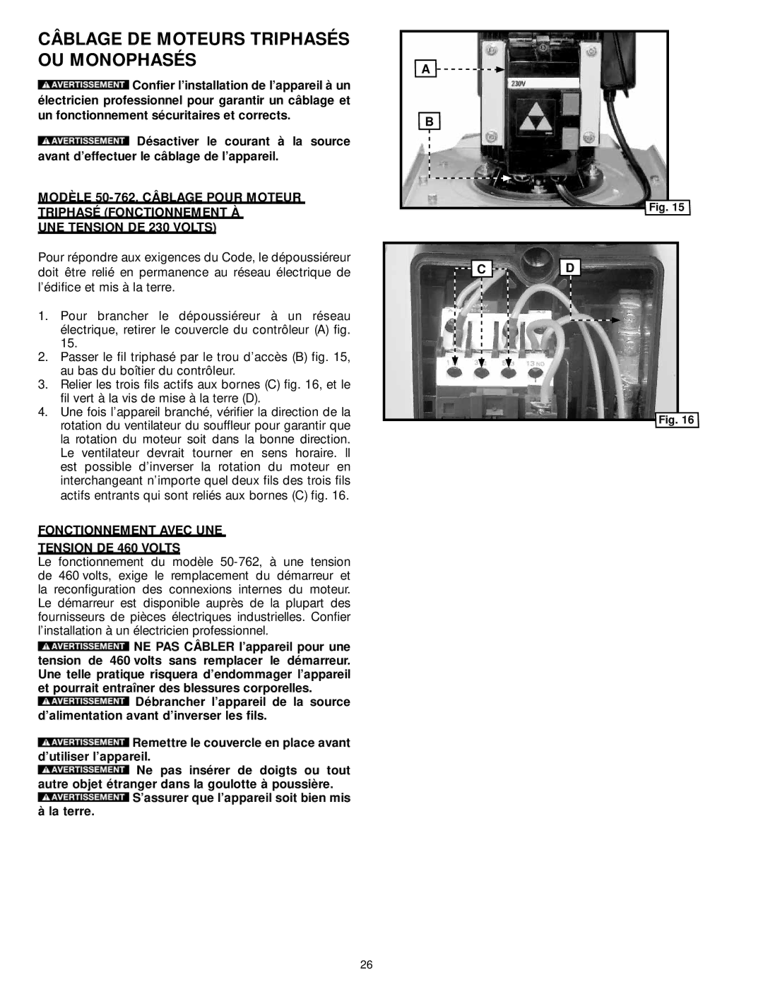 Delta 50-762, 50-763 Câblage DE Moteurs Triphasés OU Monophasés, Fonctionnement Avec UNE Tension DE 460 Volts 