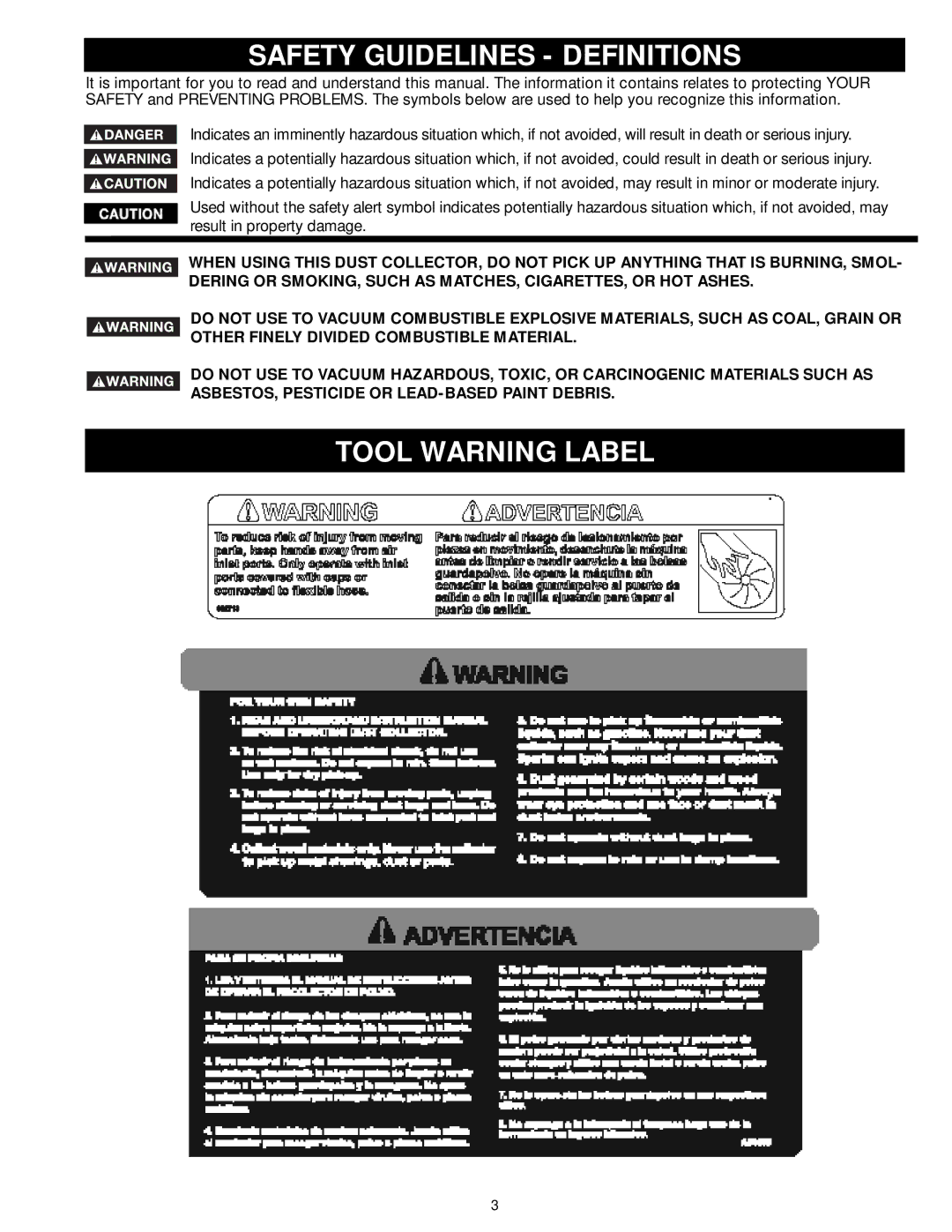 Delta 50-763, 50-762 instruction manual Safety Guidelines Definitions, Tool Warning Label 