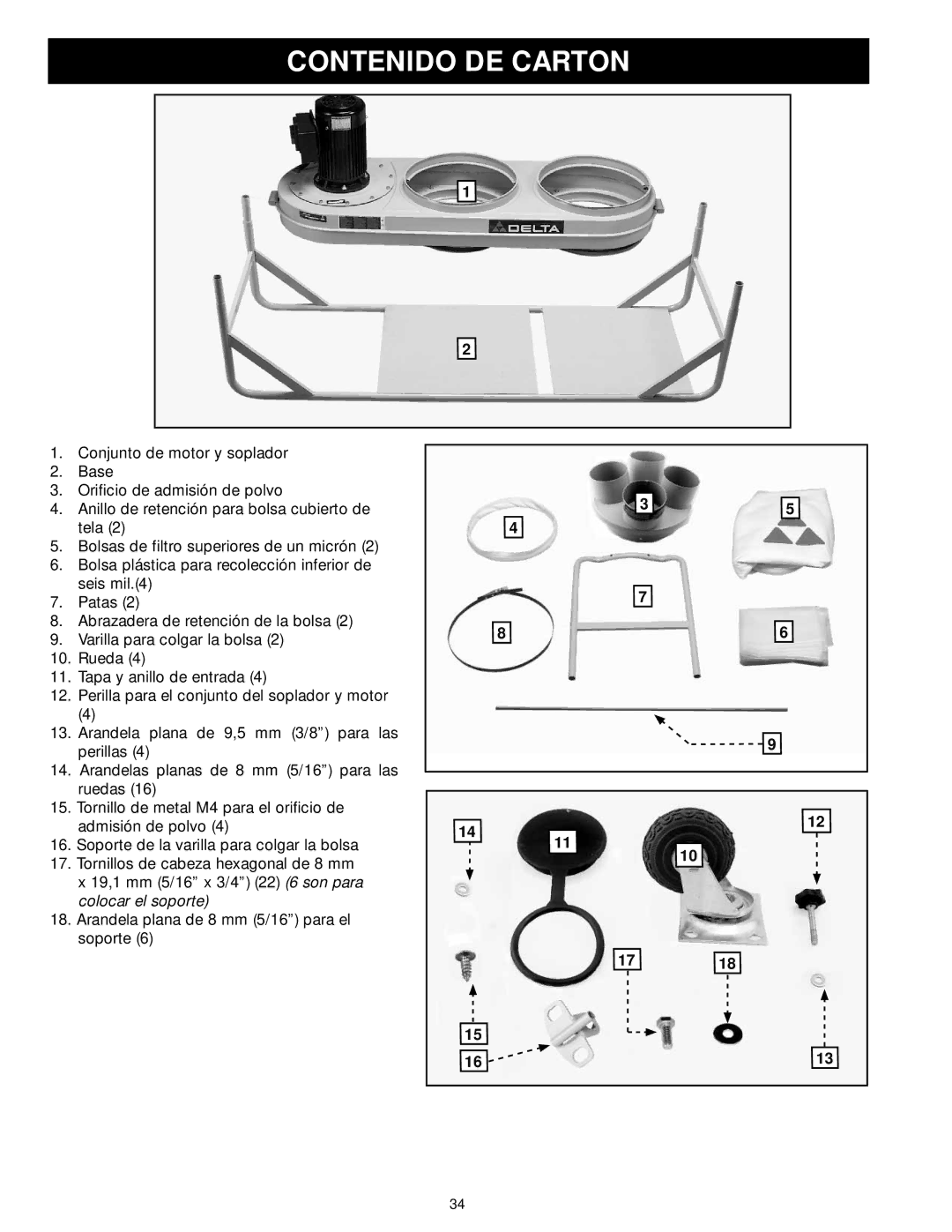 Delta 50-762, 50-763 instruction manual Contenido DE Carton 