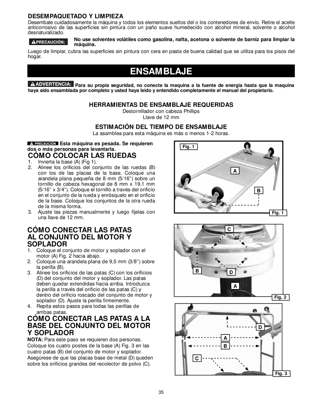 Delta 50-763, 50-762 Ensamblaje, Cómo Colocar LAS Ruedas, Cómo Conectar LAS Patas AL Conjunto DEL Motor Y Soplador 