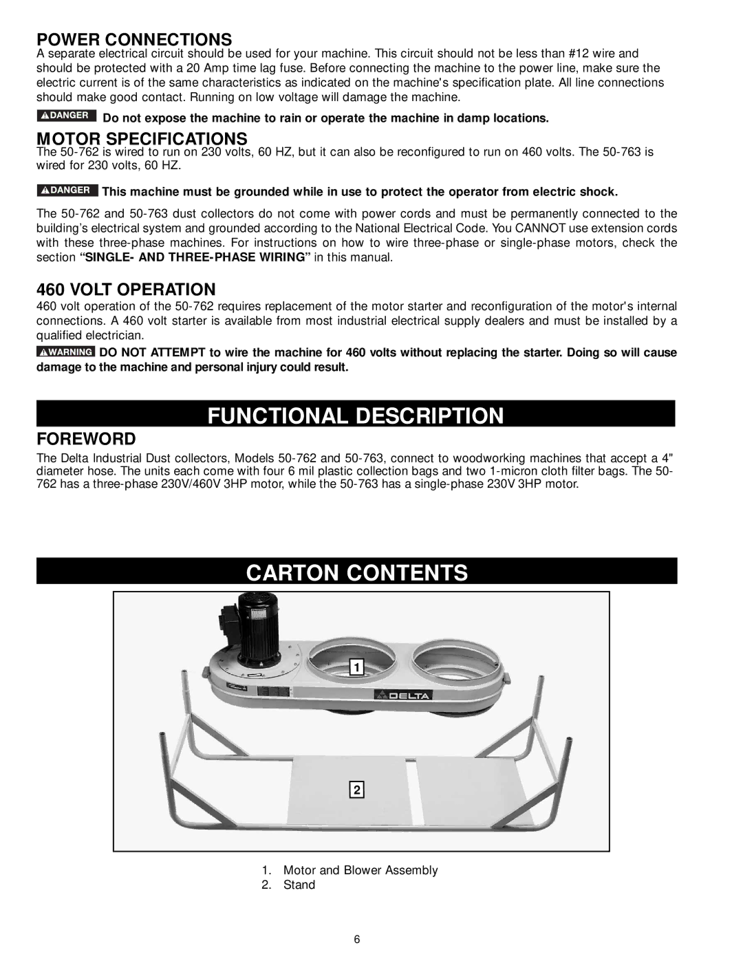 Delta 50-762, 50-763 instruction manual Functional Description, Carton Contents 