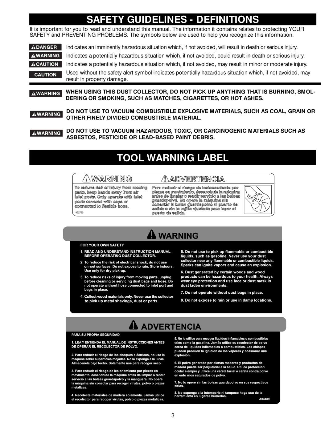 Delta 50-764, 50-765 instruction manual Safety Guidelines Definitions, Tool Warning Label 