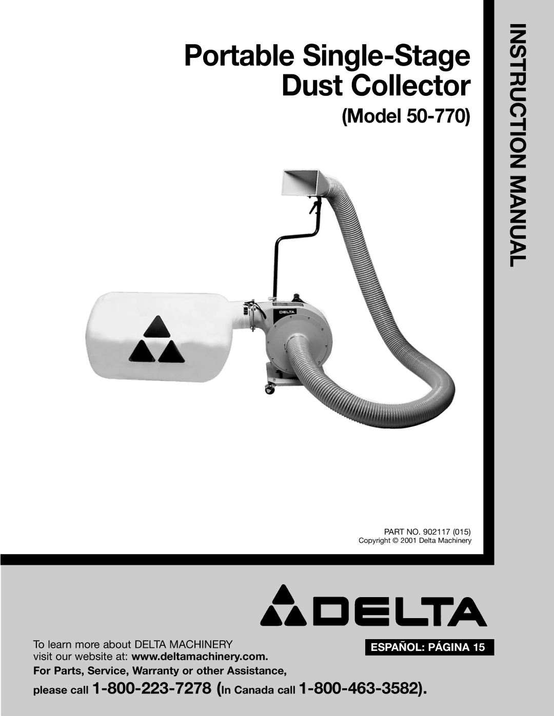 Delta 50-770 instruction manual Portable Single-Stage Dust Collector 