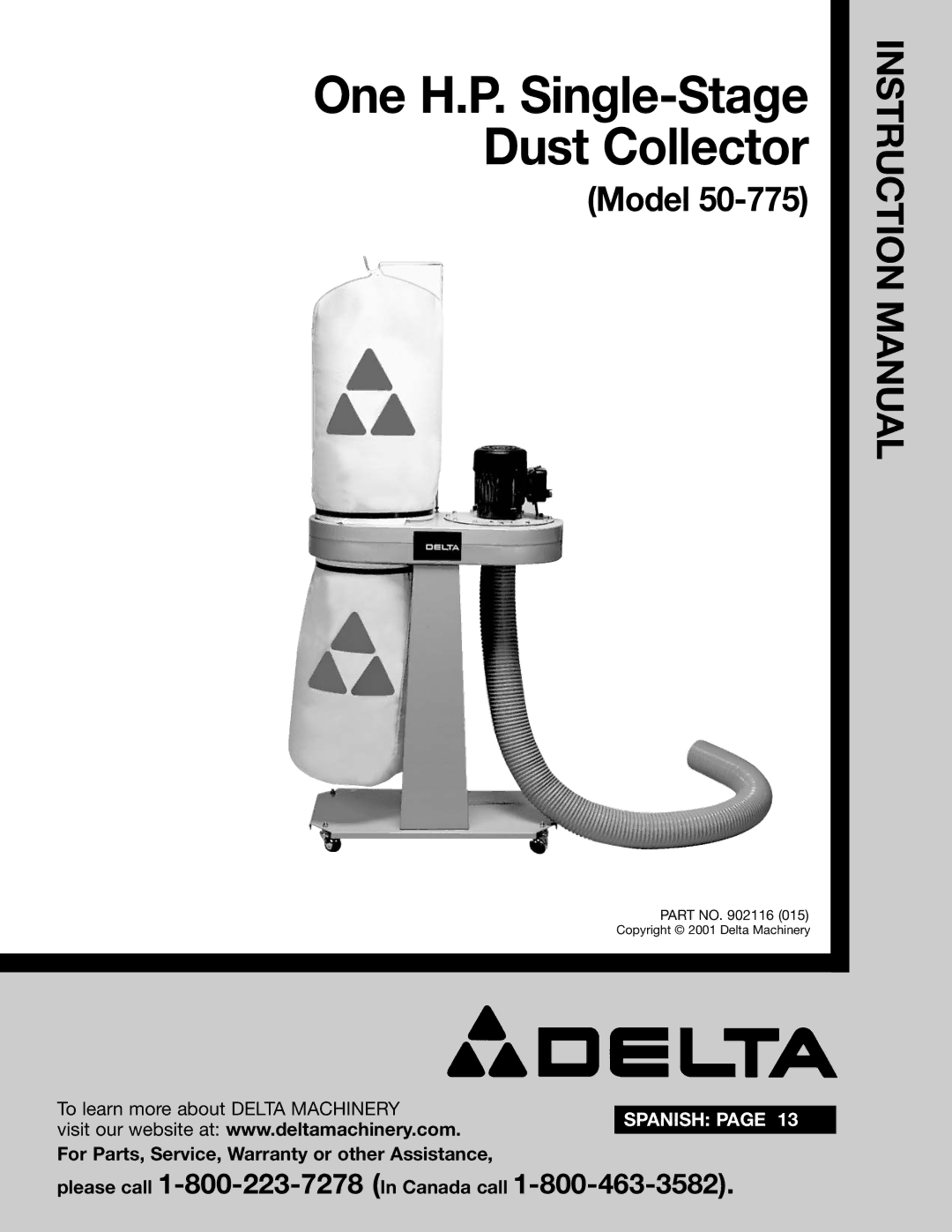 Delta 50-775 instruction manual One H.P. Single-Stage Dust Collector 