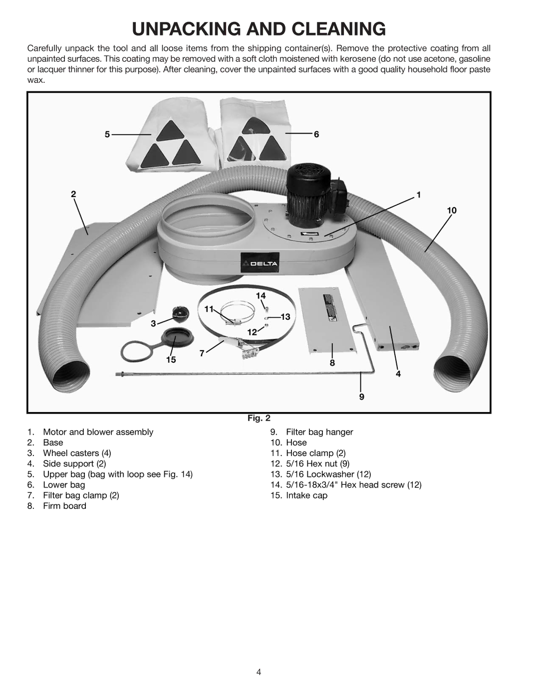 Delta 50-775 instruction manual Unpacking and Cleaning 