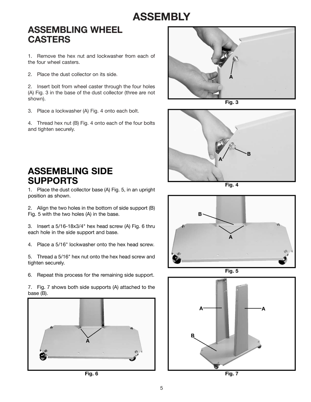 Delta 50-775 instruction manual Assembly, Assembling Wheel Casters, Assembling Side Supports 