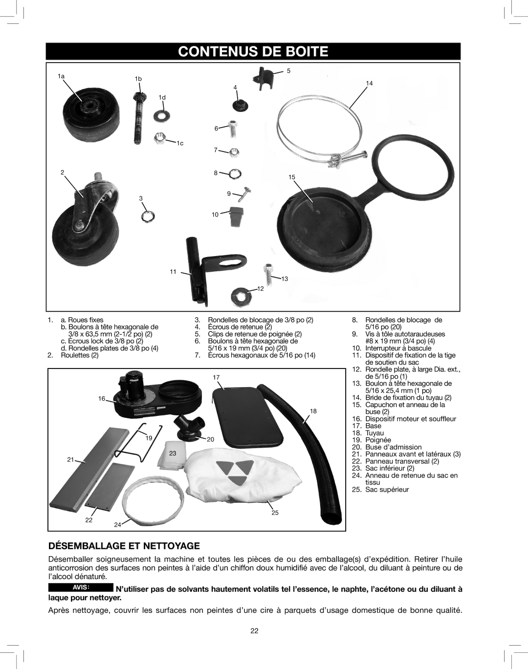 Delta 50-786 instruction manual Contenus DE Boite, Désemballage ET Nettoyage 