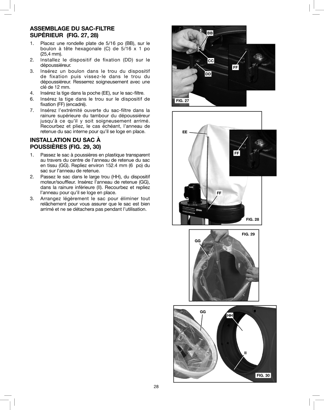 Delta 50-786 instruction manual Assemblage DU SAC-FILTRE Supérieur, Installation DU SAC À, Poussières 