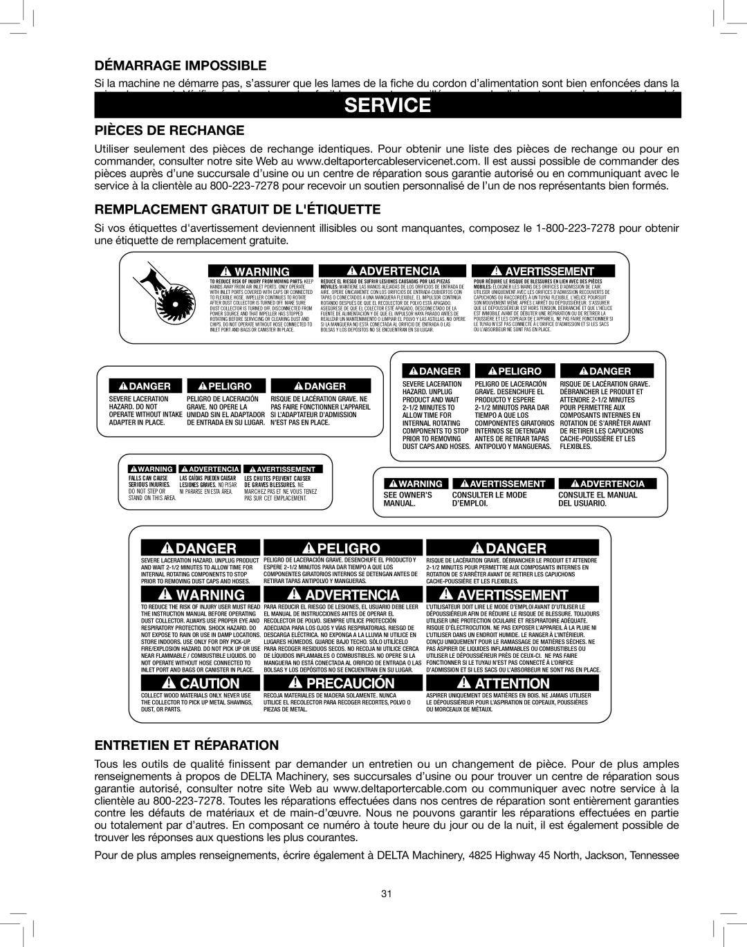 Delta 50-786 Démarrage Impossible, Pièces DE Rechange Remplacement Gratuit DE Létiquette, Entretien ET Réparation 