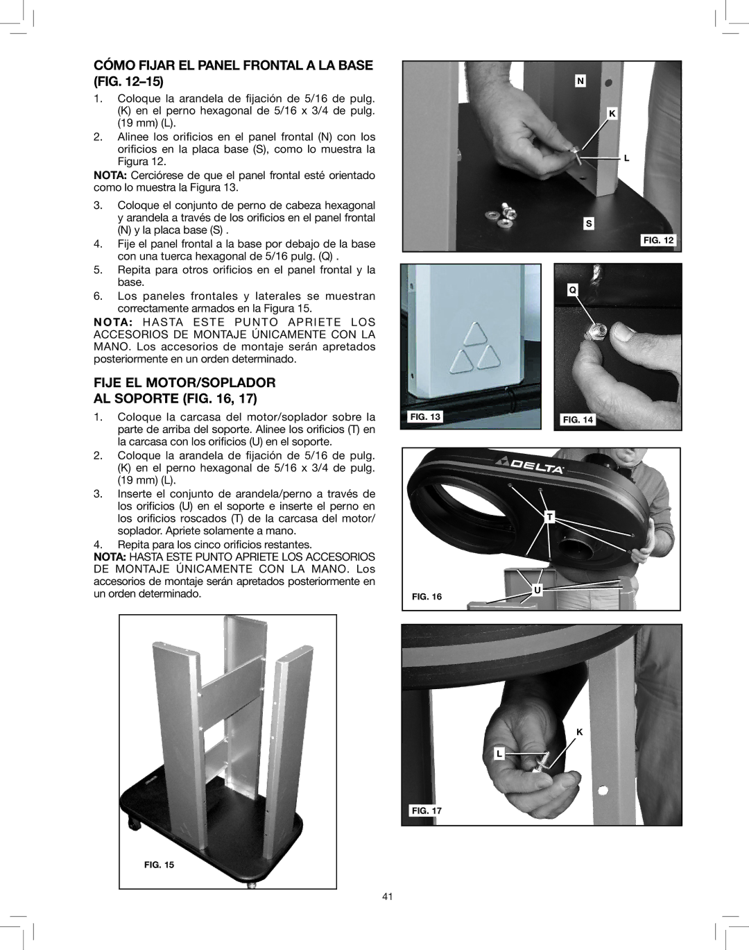 Delta 50-786 instruction manual Cómo Fijar EL Panel Frontal a LA Base fig, Fije EL MOTOR/SOPLADOR, AL Soporte 