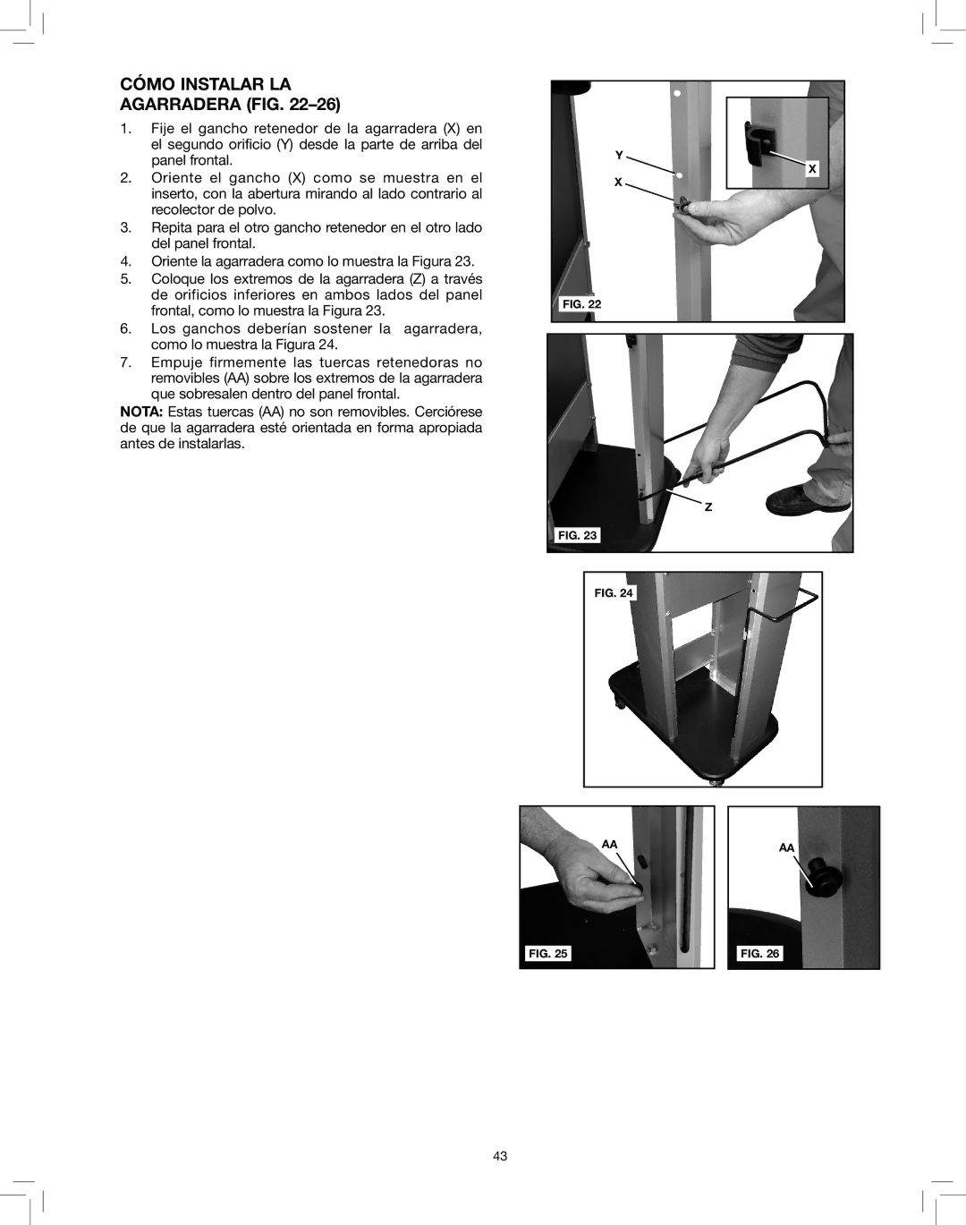 Delta 50-786 instruction manual Cómo Instalar LA, Agarradera fig 