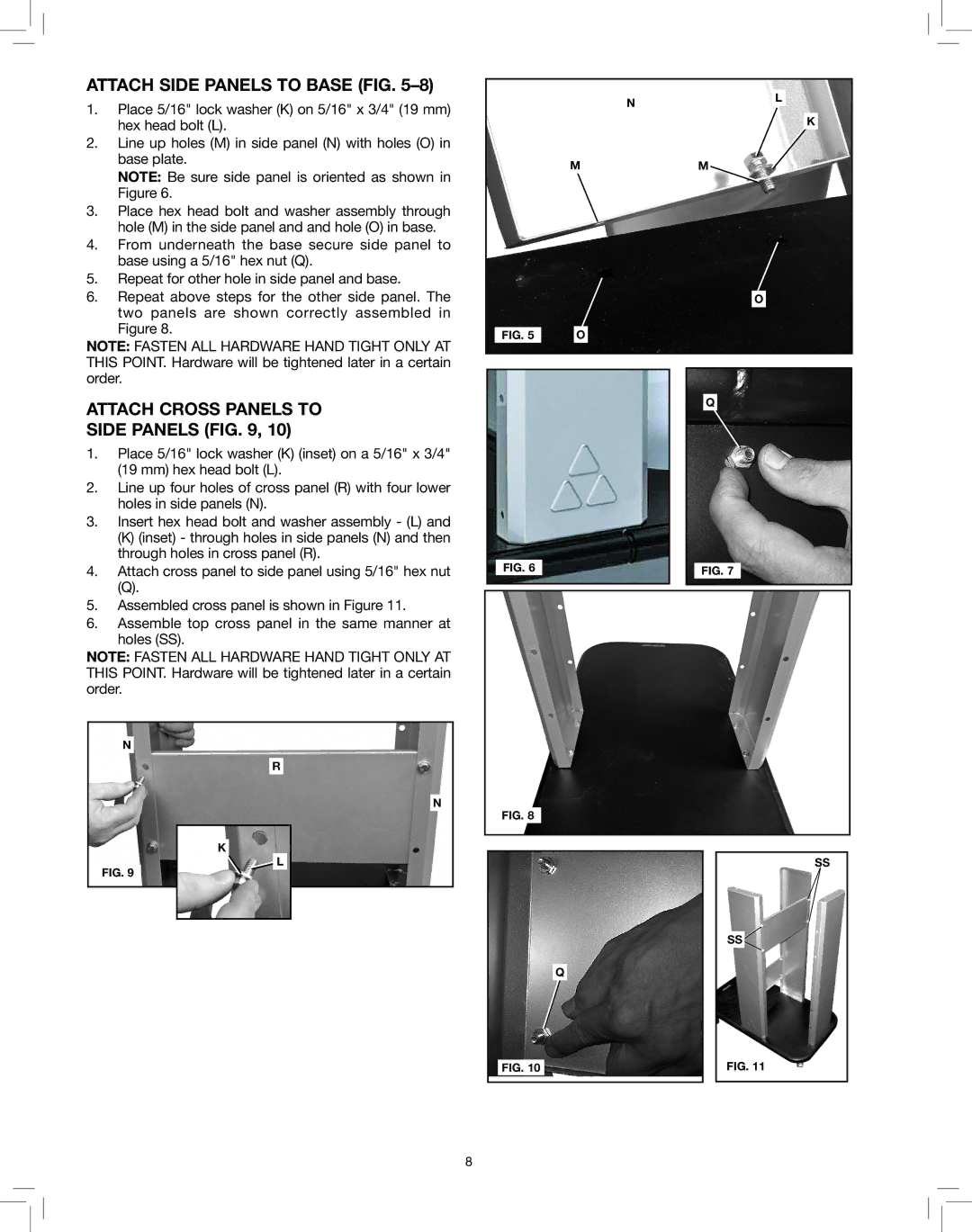 Delta 50-786 instruction manual Attach side panels to base Fig, Attach Cross Panels to side panels 