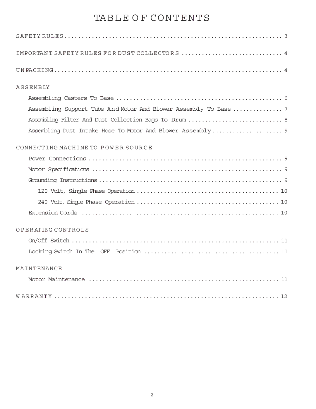 Delta 50-840 instruction manual Table O F Contents 