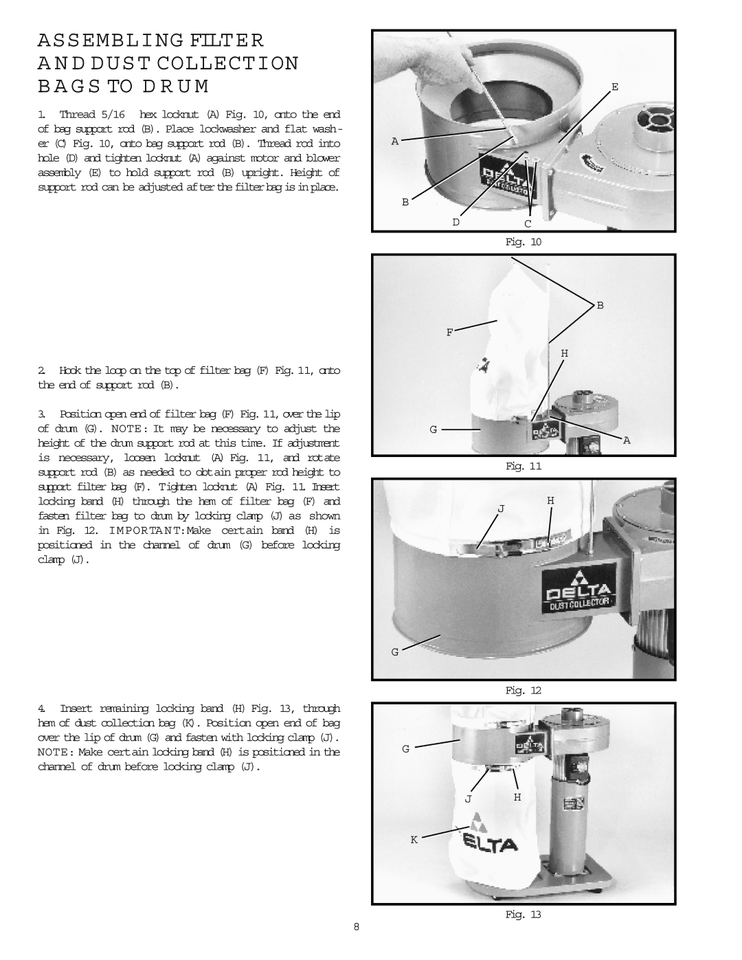 Delta 50-840 instruction manual Assembling Filter, D Dust Collection B a G S to D R U M 