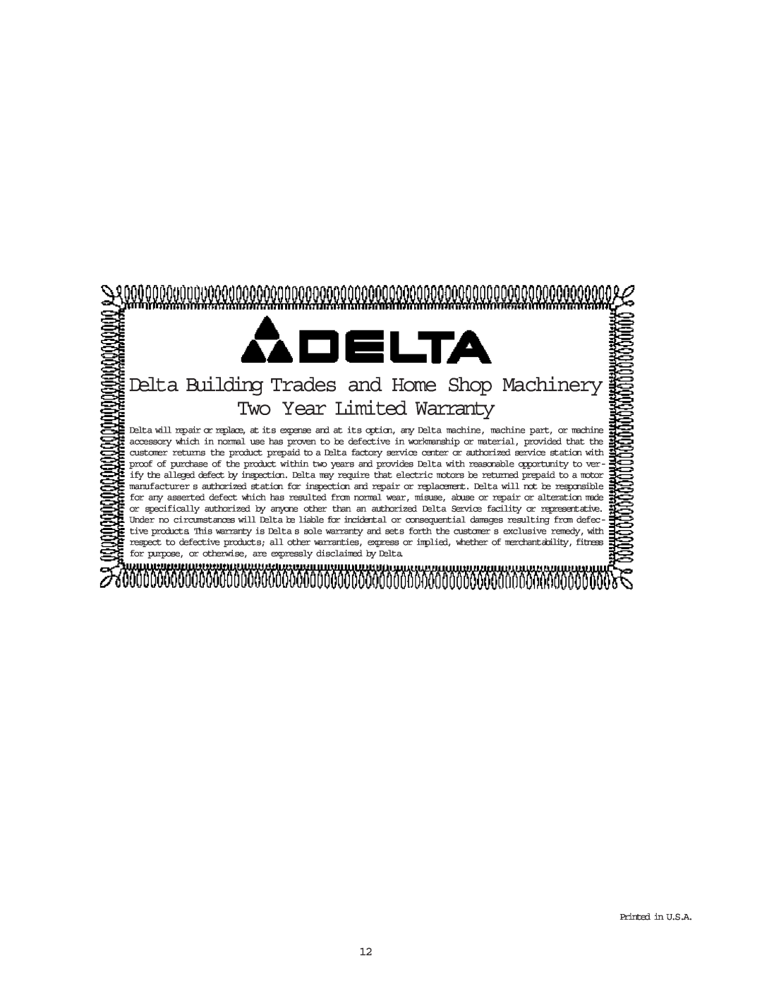 Delta 50-840 instruction manual Delta Building Trades and Home Shop Machinery, Two Year Limited Warranty, Printed in U.S.A 