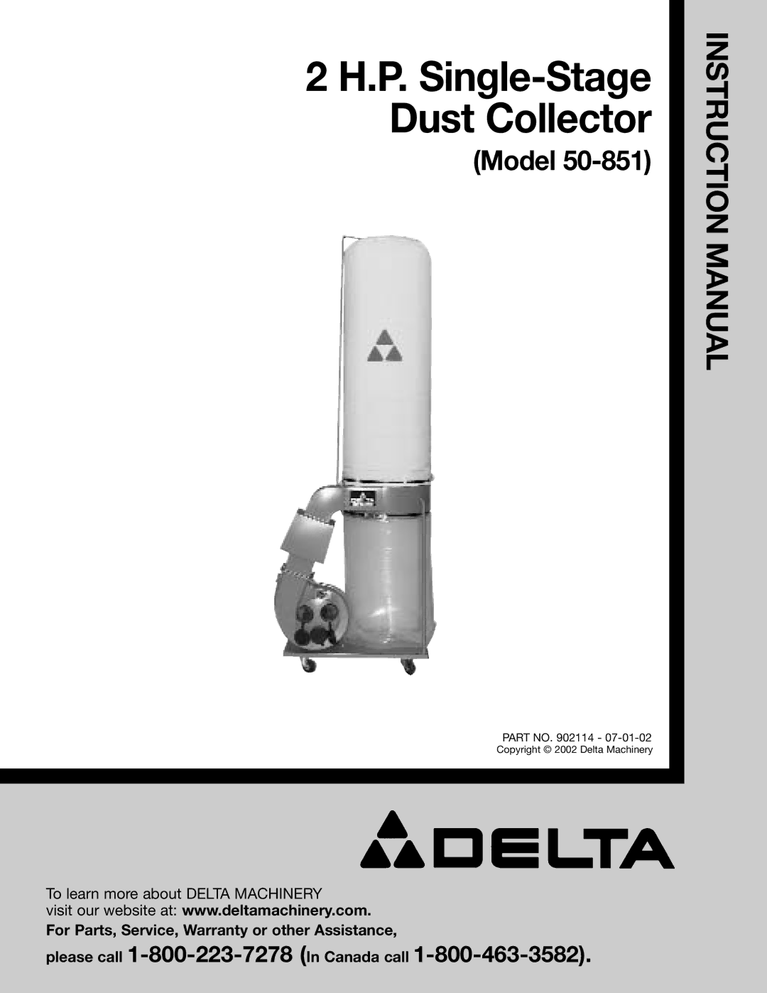 Delta 50-851 instruction manual P. Single-Stage Dust Collector 