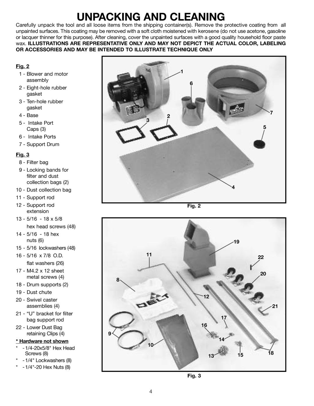 Delta 50-851 instruction manual Unpacking and Cleaning 