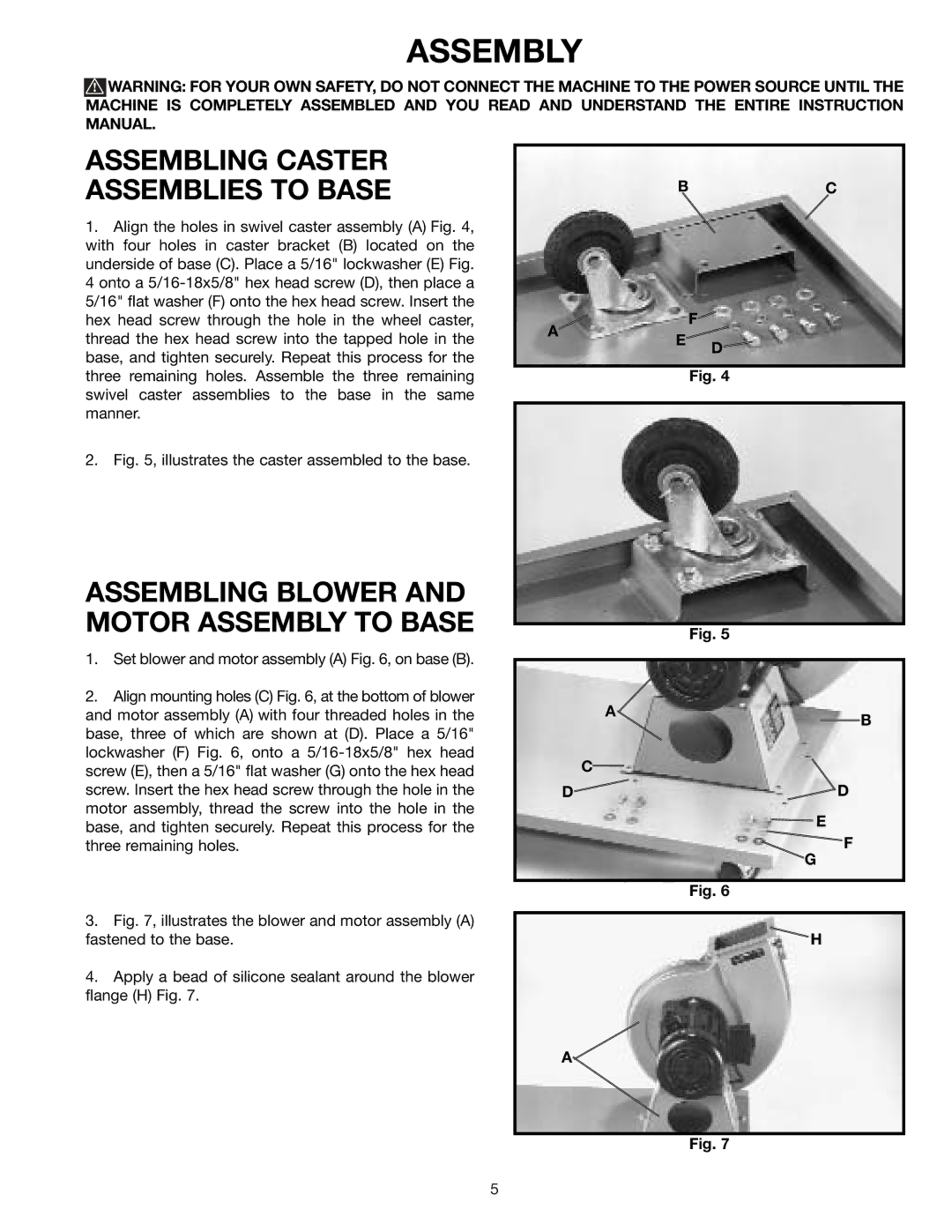 Delta 50-851 instruction manual Assembly, Assembling Caster Assemblies to Base 