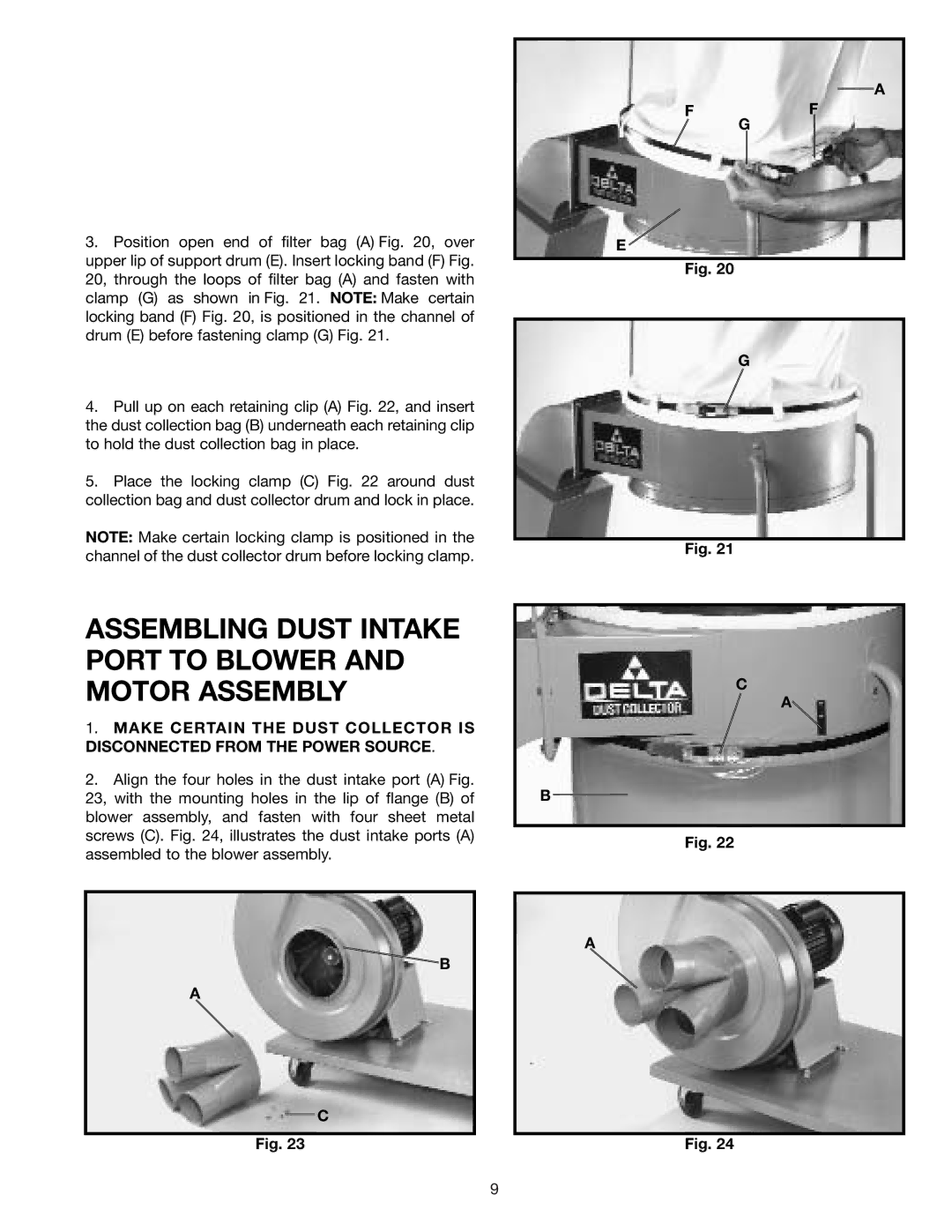 Delta 50-851 instruction manual Assembling Dust Intake Port to Blower and Motor Assembly 