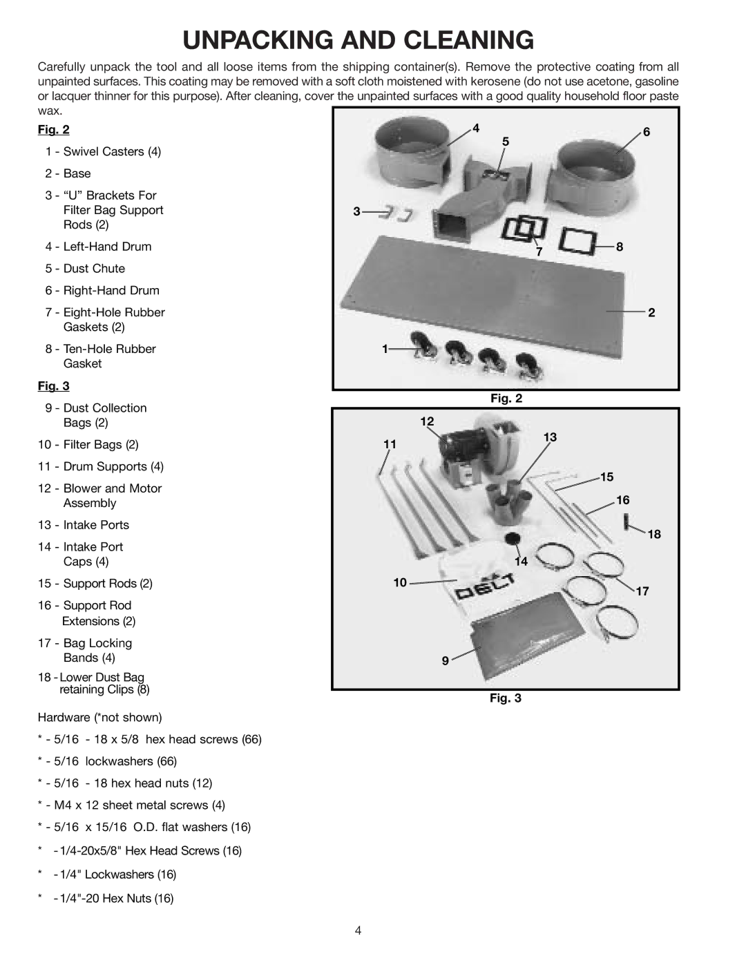 Delta 50-852, 50-853 instruction manual Unpacking and Cleaning 