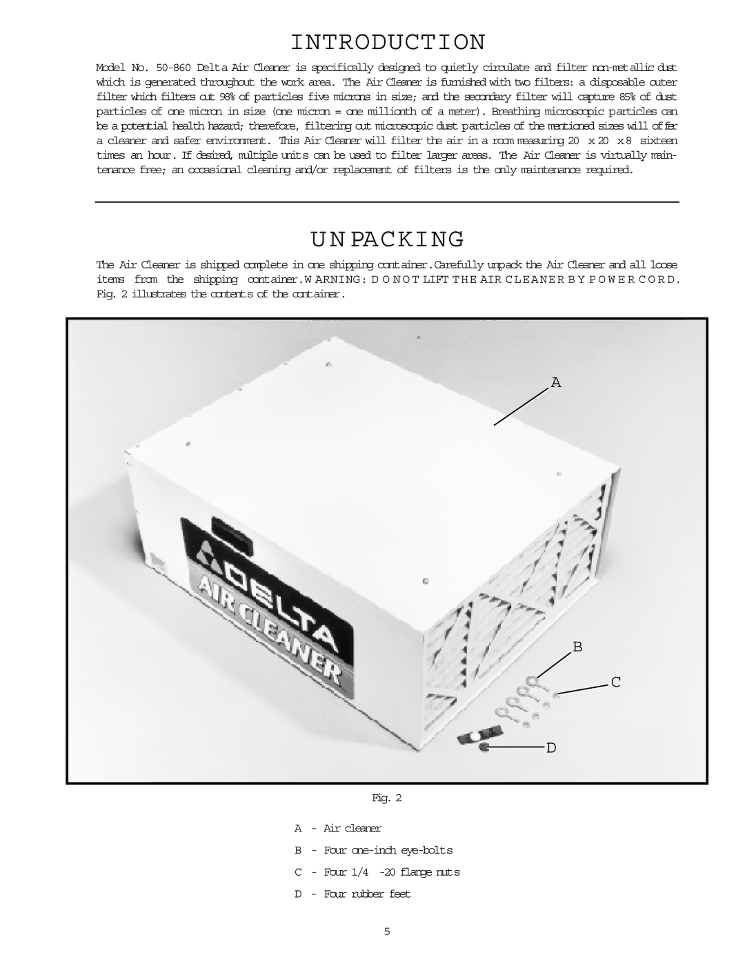 Delta 50-860 instruction manual Introduction, Packing 