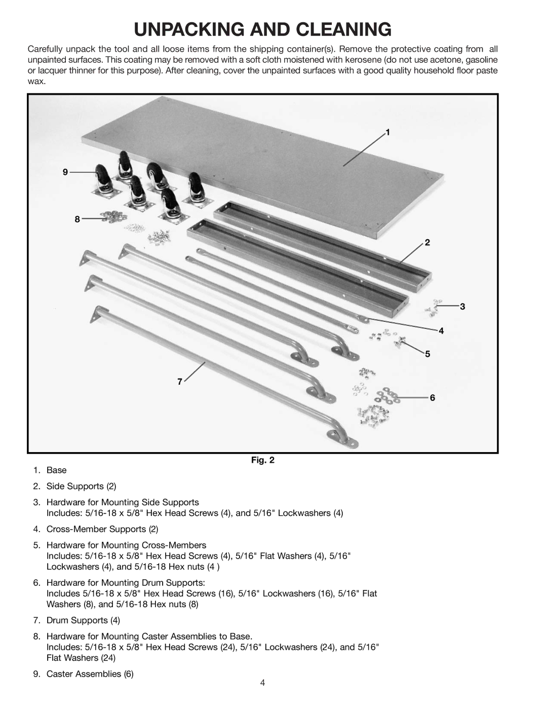 Delta 50-861, 50-866 instruction manual Unpacking and Cleaning 