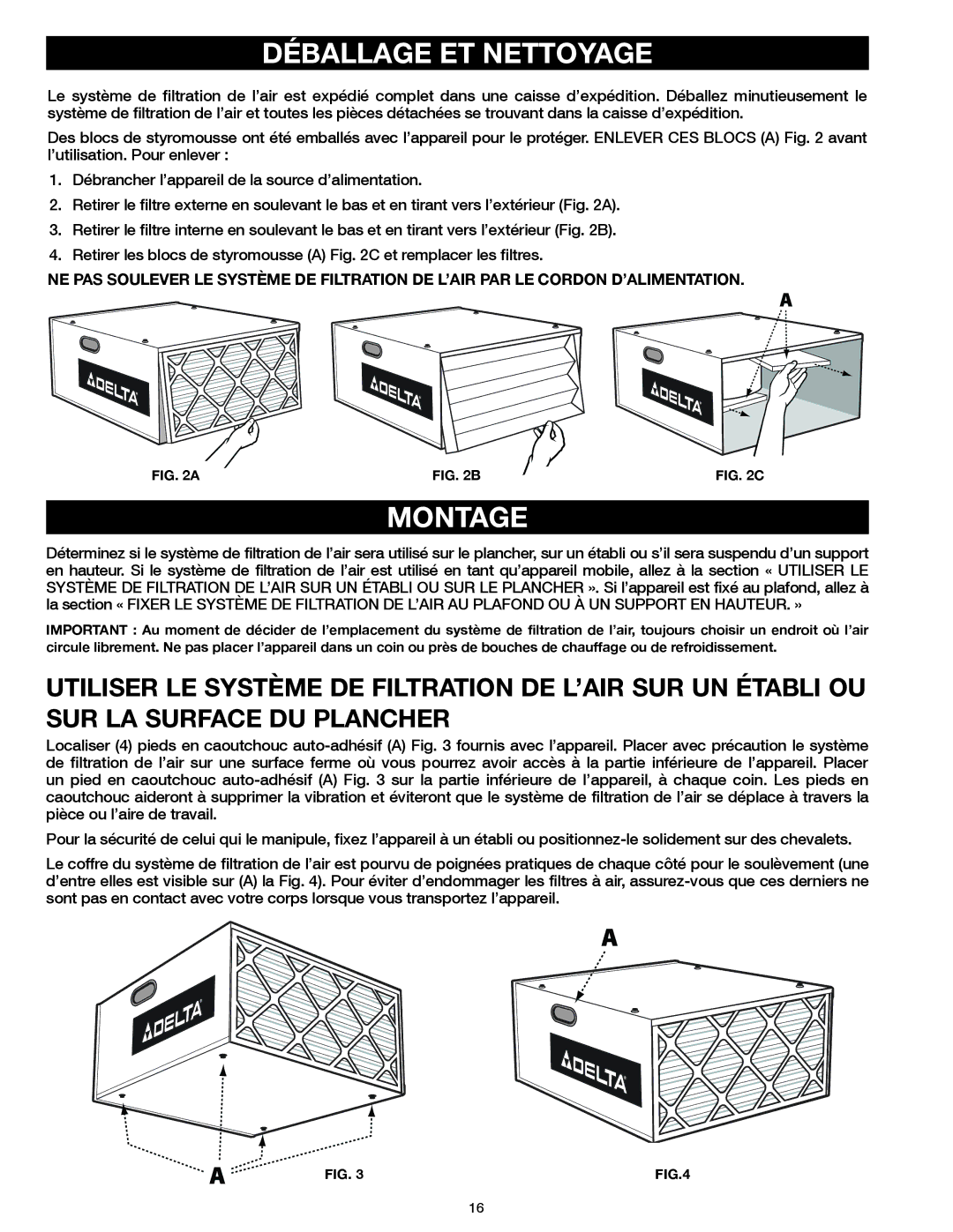 Delta 50-871 instruction manual Déballage ET Nettoyage, Montage 