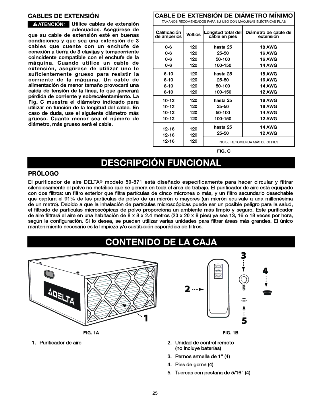 Delta 50-871 instruction manual Descripción Funcional, Contenido DE LA Caja, Cables DE Extensión, Prólogo 